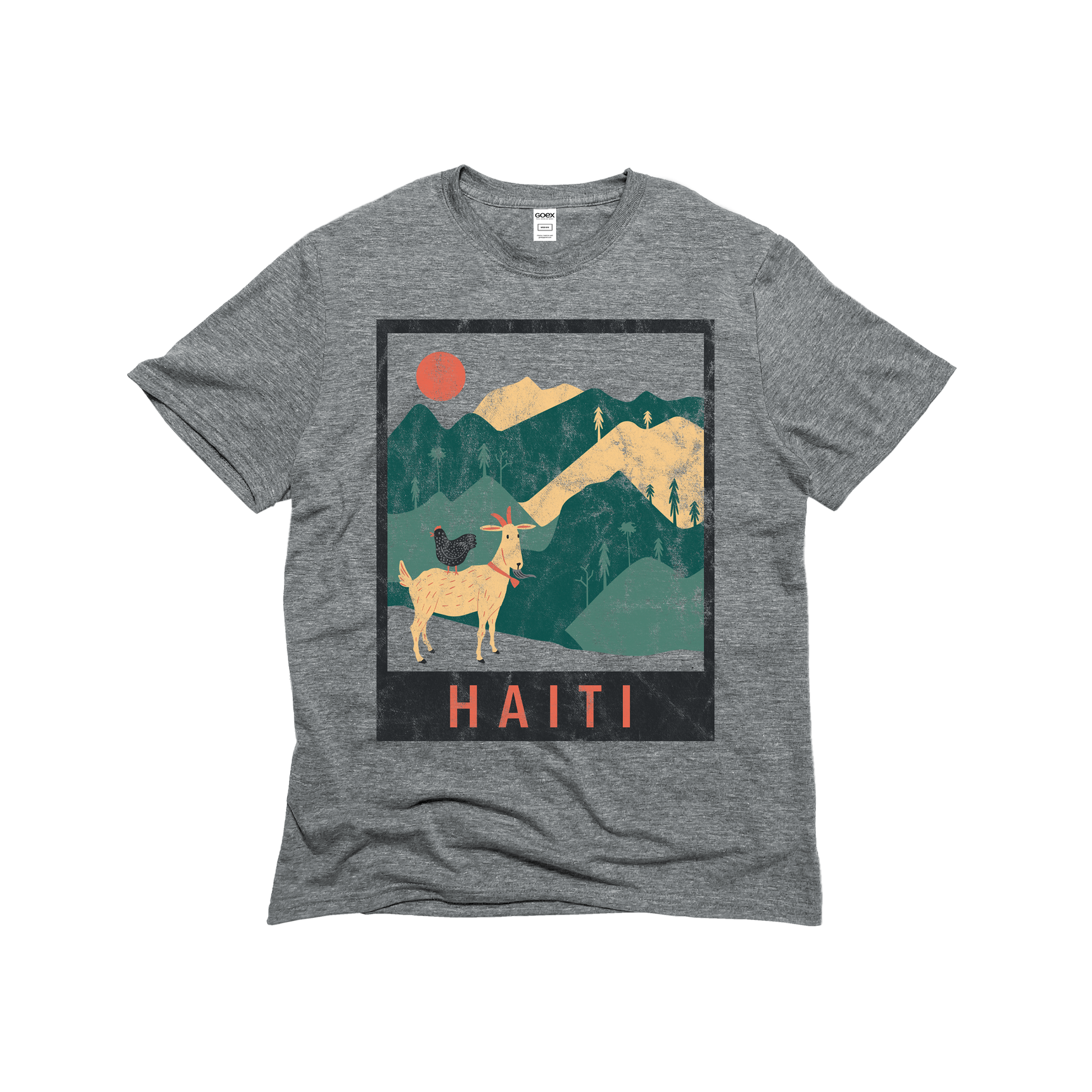 Flat Lay of GOEX Unisex and Men's Haiti Eco Triblend Graphic Tee in Heather Grey