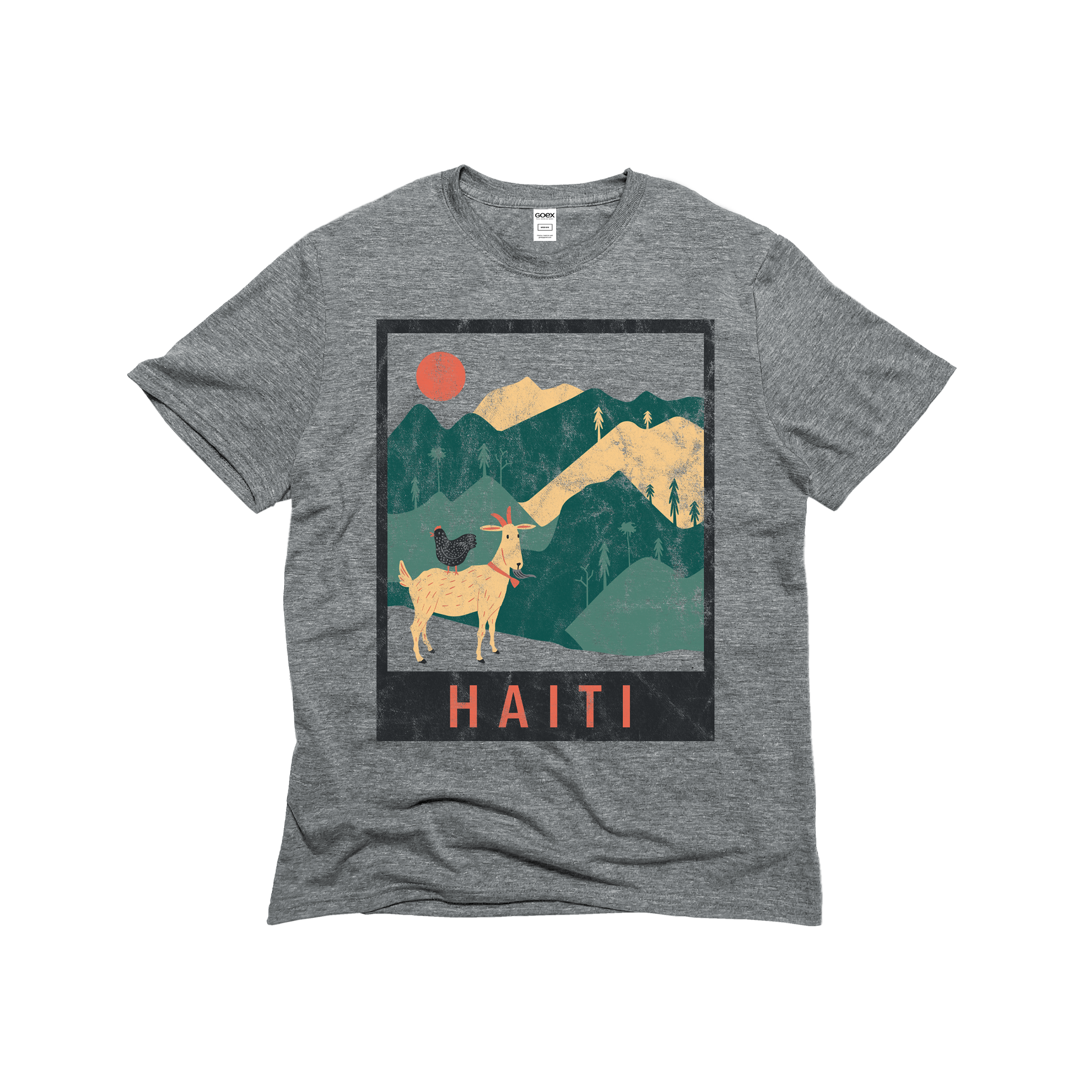 Flat Lay of GOEX Unisex and Men's Haiti Eco Triblend Graphic Tee in Heather Grey