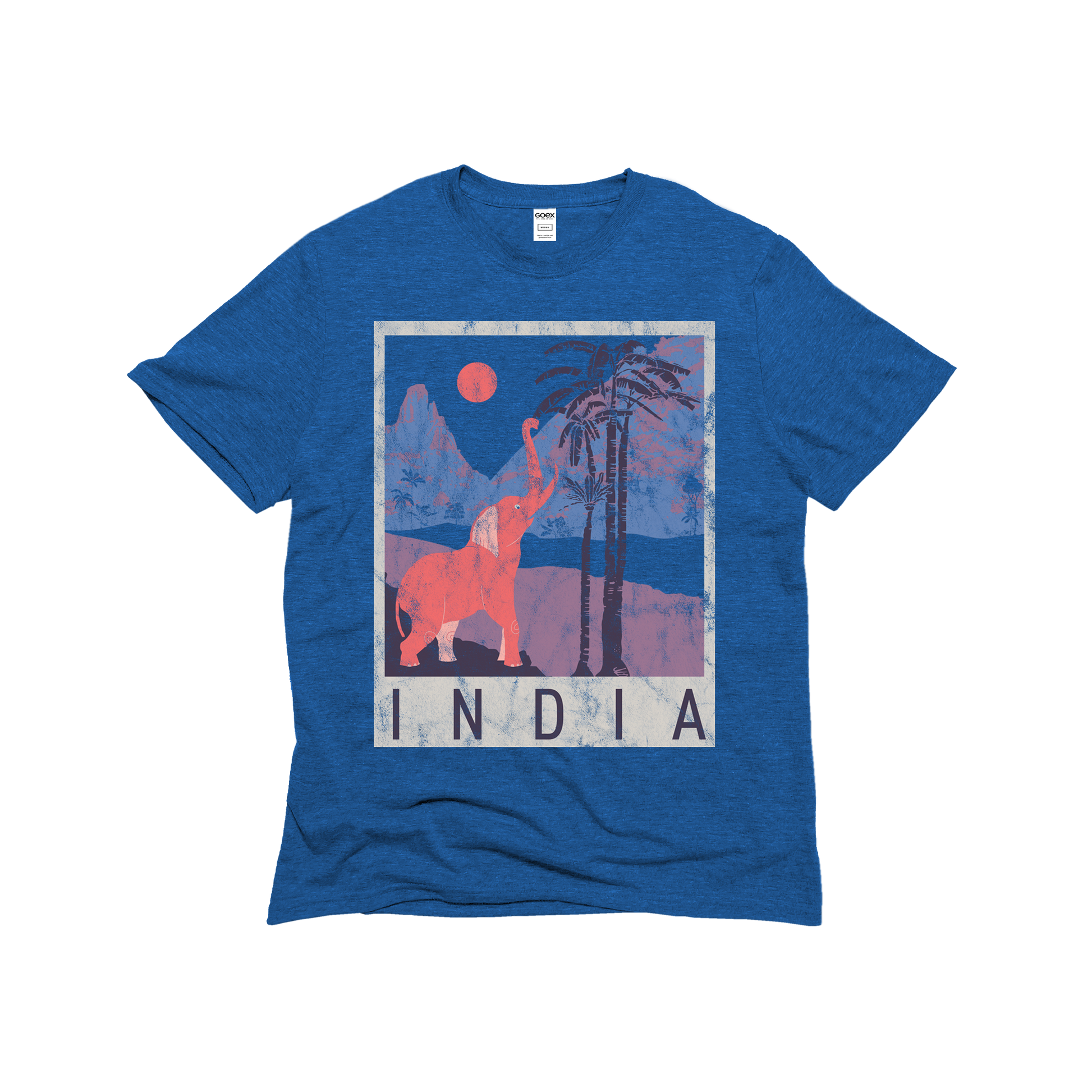 Flat Lay of GOEX Unisex and Men's India Eco Triblend Graphic Tee in Royal