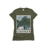 Flat Lay of GOEX Ladies Lebanon Eco Triblend Graphic Tee in Olive
