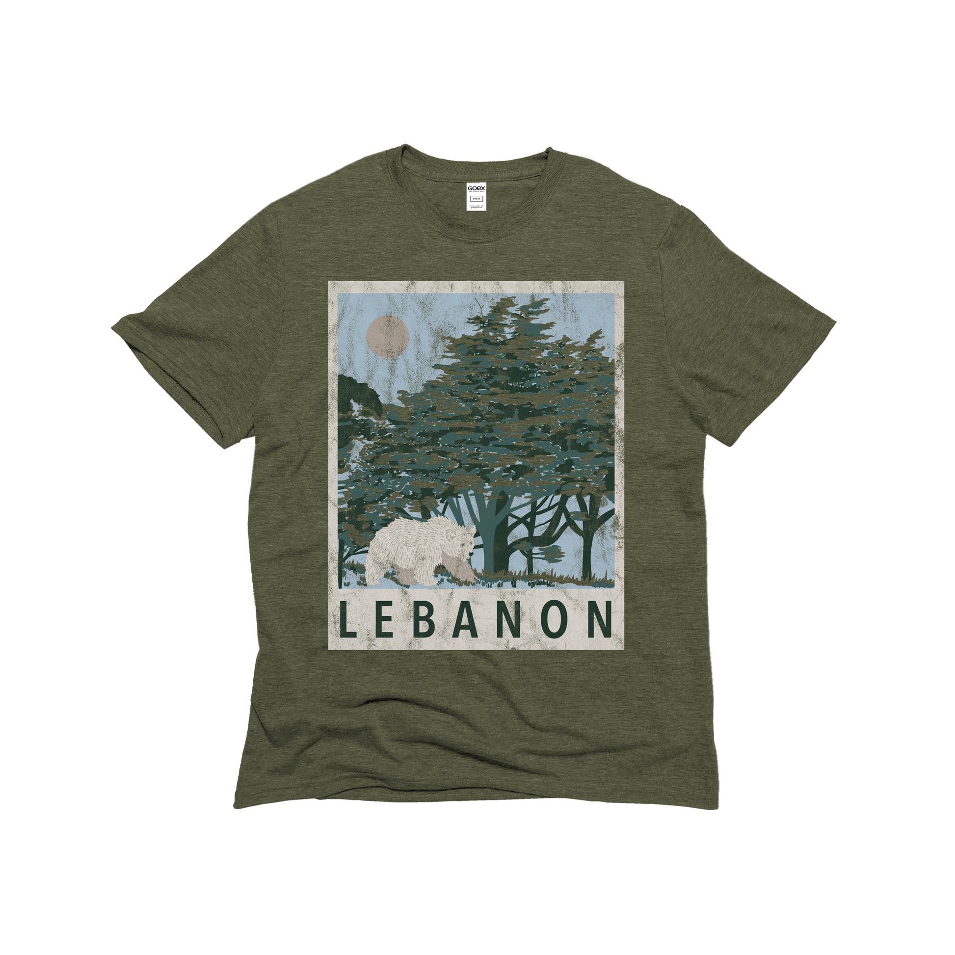 Flat Lay of GOEX Unisex and Men's Lebanon Eco Triblend Graphic Tee in Olive