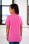 Back View of Girl Model wearing GOEX Youth Cotton Tee in Bubblegum