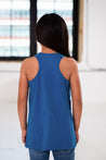 Back View of Girl Model wearing GOEX Youth Cotton Tank in Royal