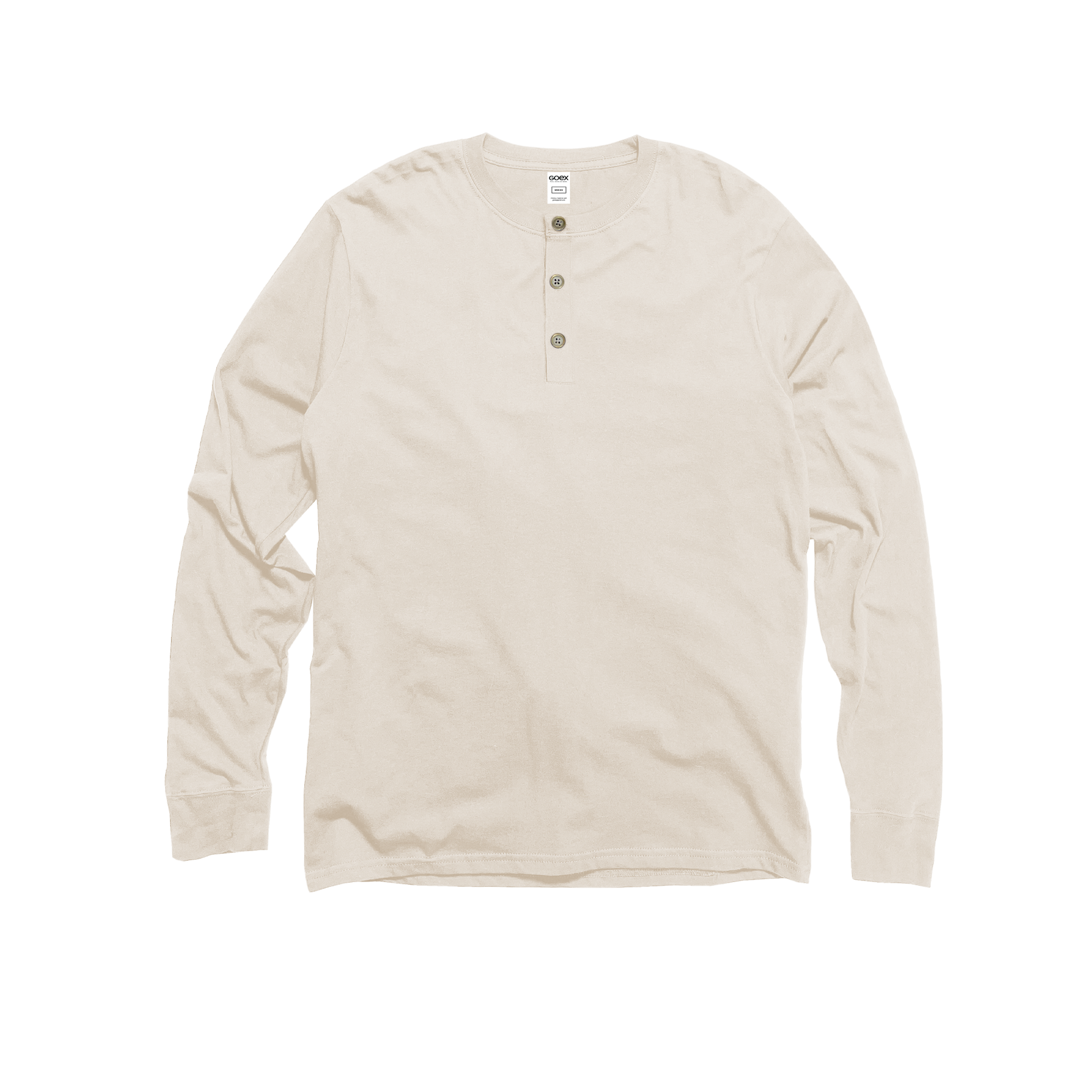 Front Flat Lay of GOEX Unisex and Men's Eco Cotton Henley in Ivory