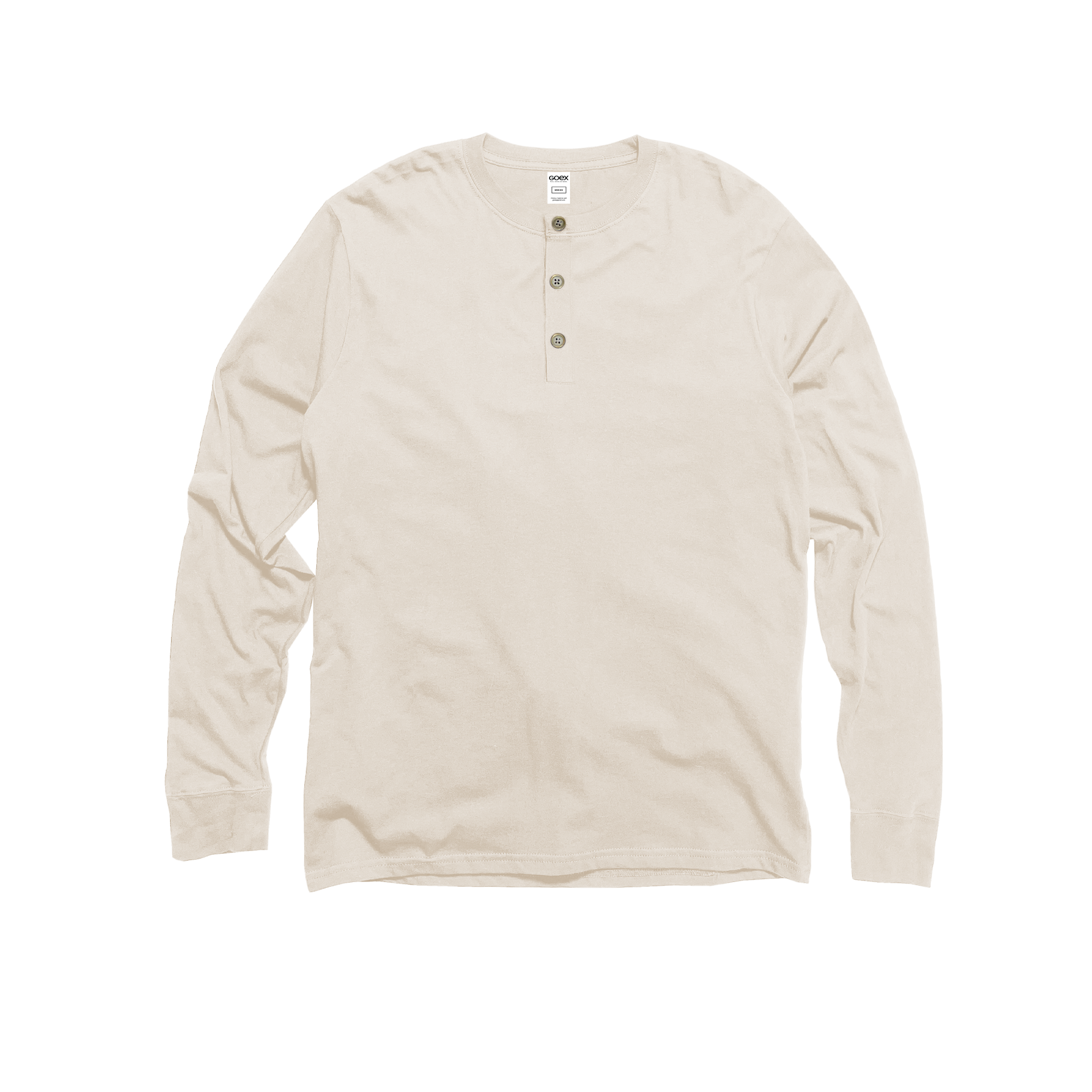 Front Flat Lay of GOEX Unisex and Men's Eco Cotton Henley in Ivory