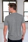 Male Model wearing GOEX Unisex and Men's Eco Triblend V Neck Tee in Heather Grey
