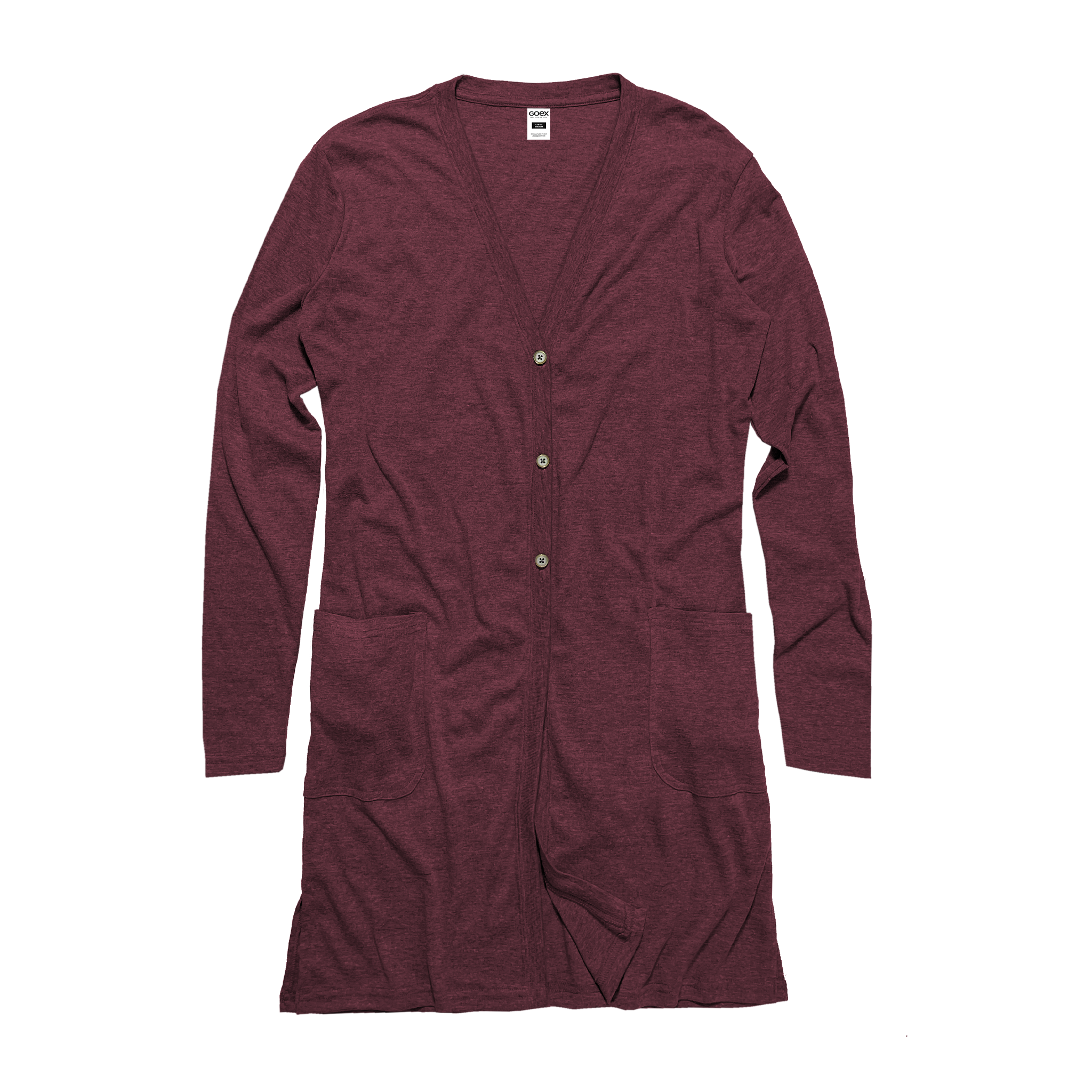 Front Flat Lay of GOEX Ladies Eco Triblend Rib Cardigan in Wine