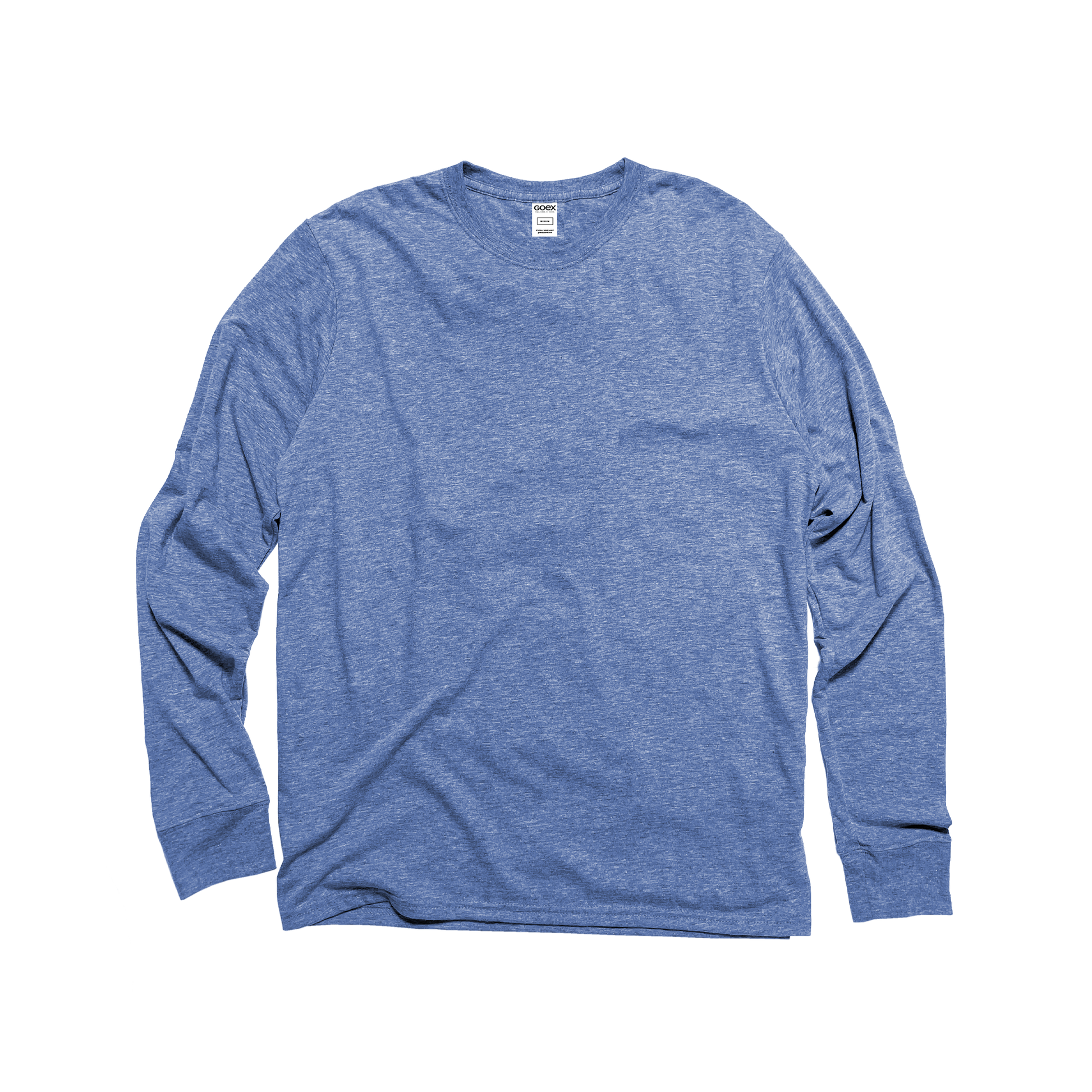 Front Flat Lay of GOEX Unisex and Men's Eco Triblend Long Sleeve Tee in Light Blue