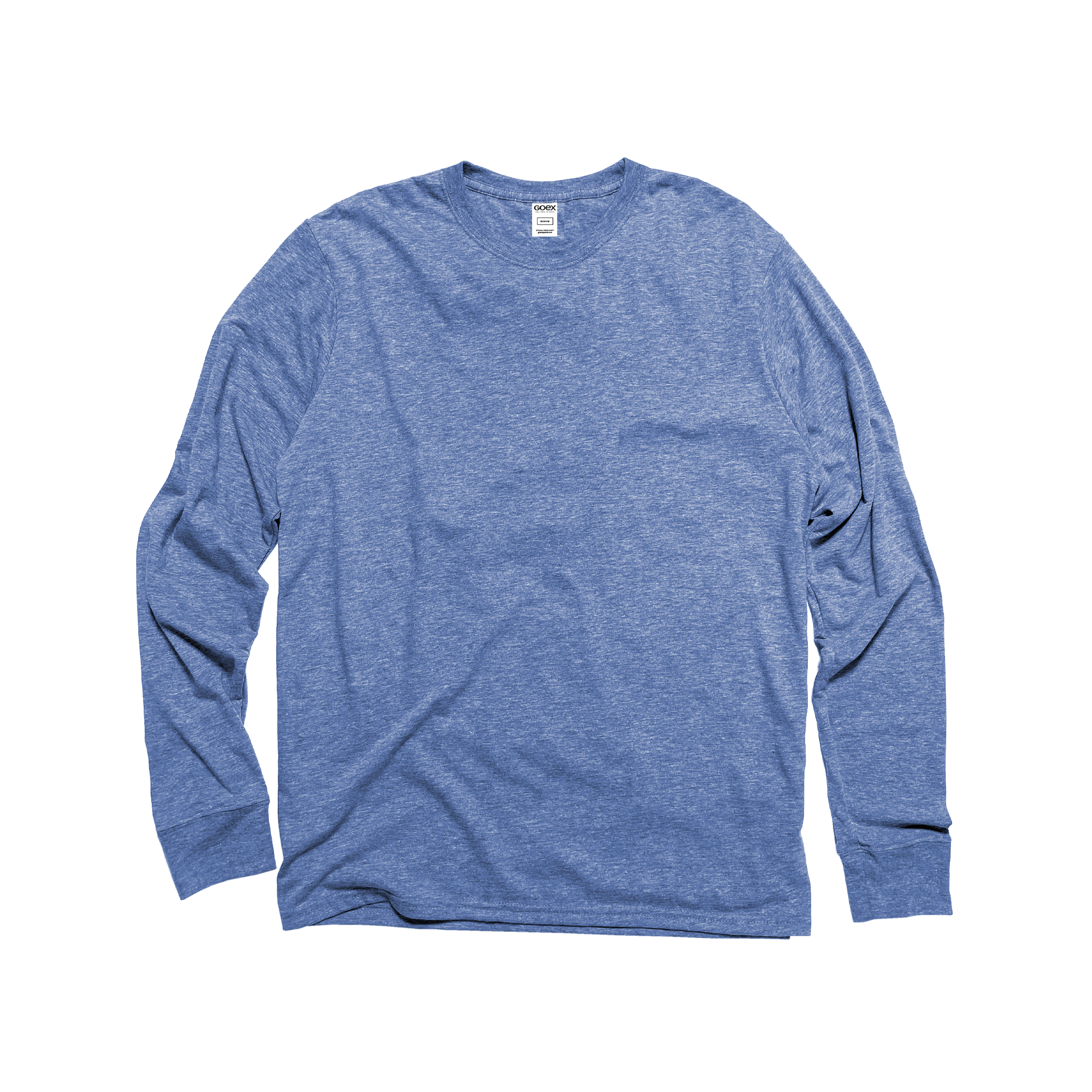 Front Flat Lay of GOEX Unisex and Men's Eco Triblend Long Sleeve Tee in Light Blue