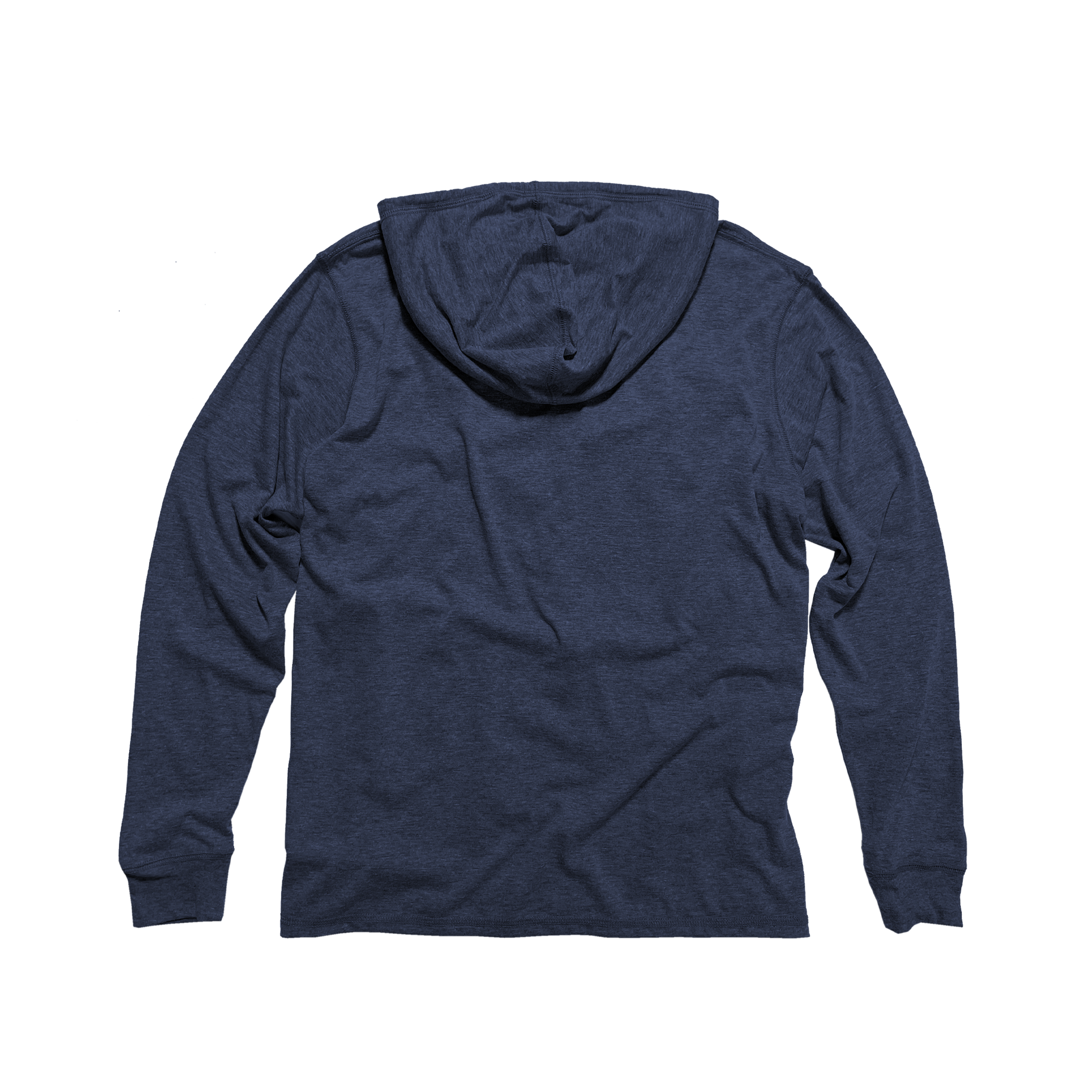 Back Flat Lay of GOEX Unisex and Men's Eco Triblend LS Hooded Tee in Navy