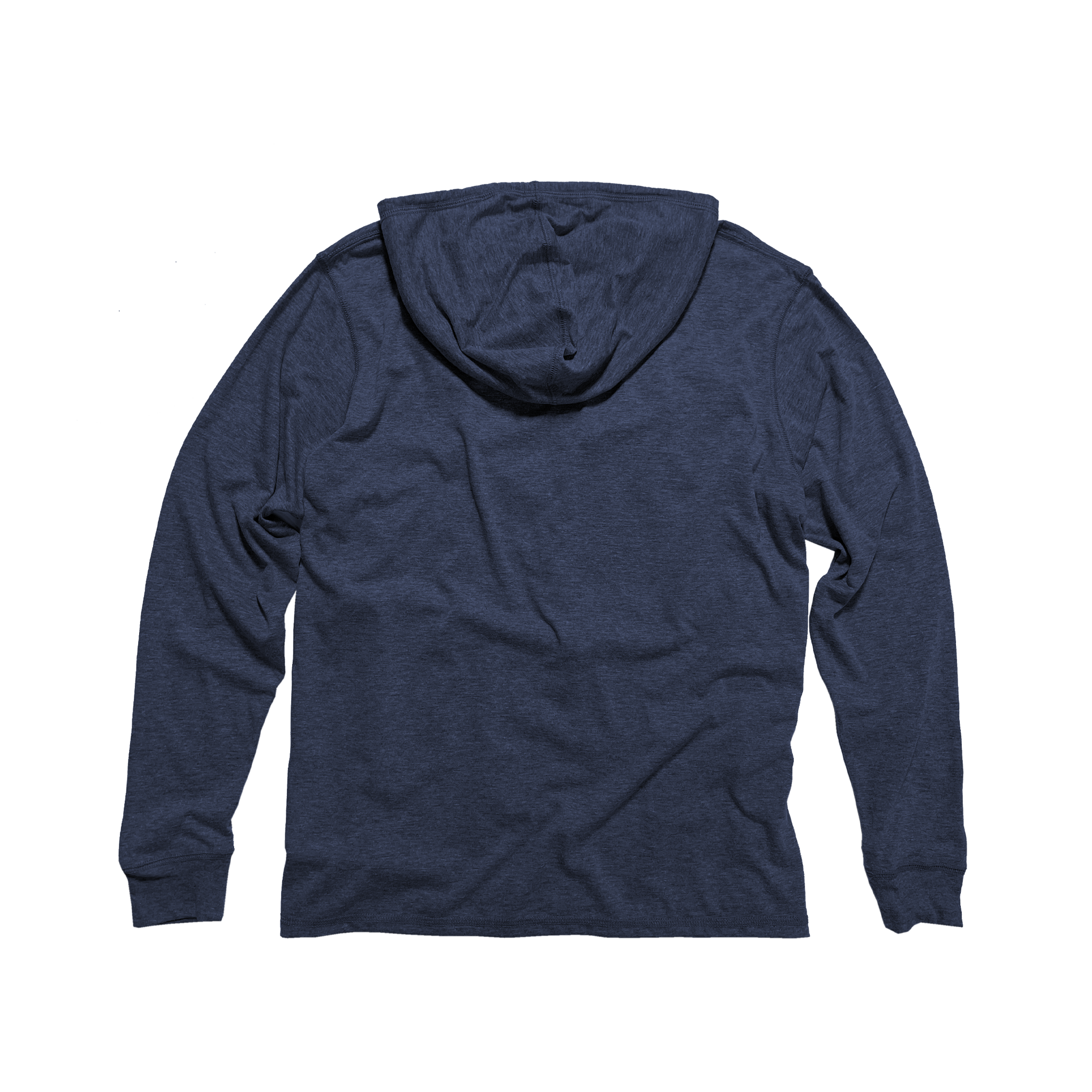 Back Flat Lay of GOEX Unisex and Men's Eco Triblend LS Hooded Tee in Navy