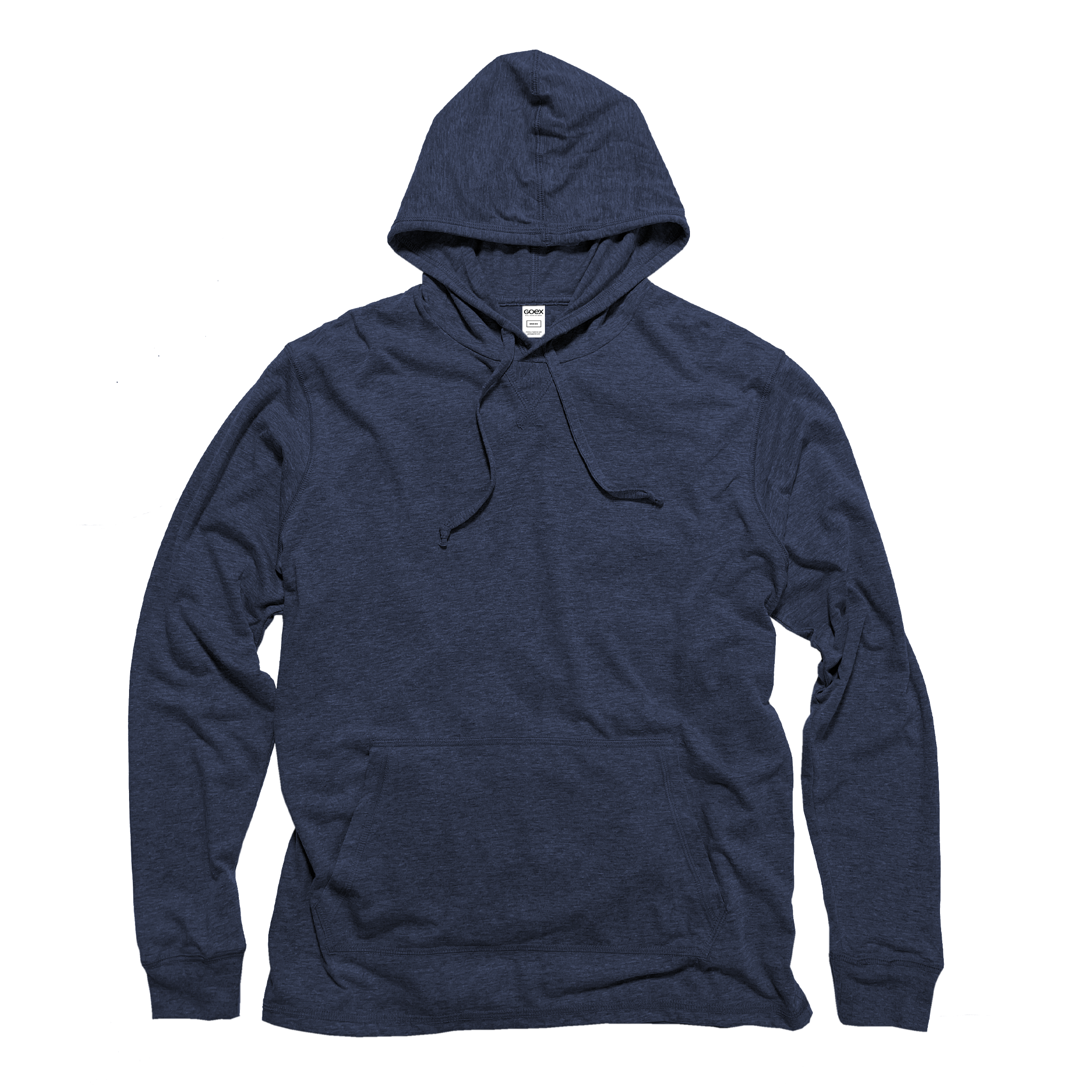 Front Flat Lay of GOEX Unisex and Men's Eco Triblend LS Hooded Tee in Navy