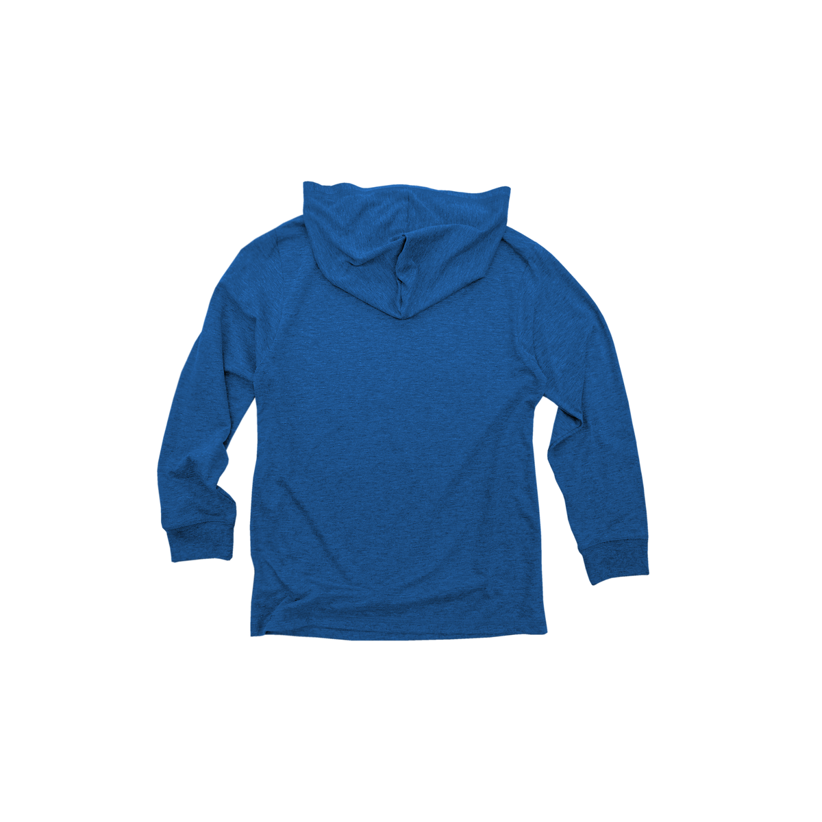 Back Flat Lay of GOEX Youth Eco Triblend Long Sleeve Hooded Tee in Royal