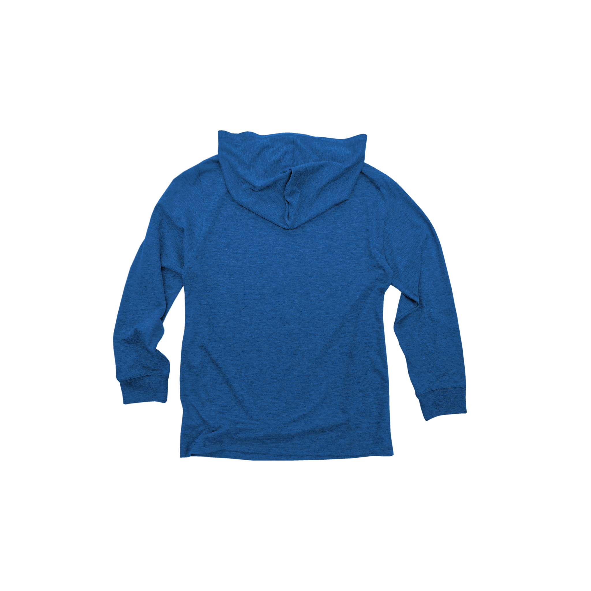 Back Flat Lay of GOEX Youth Eco Triblend Long Sleeve Hooded Tee in Royal