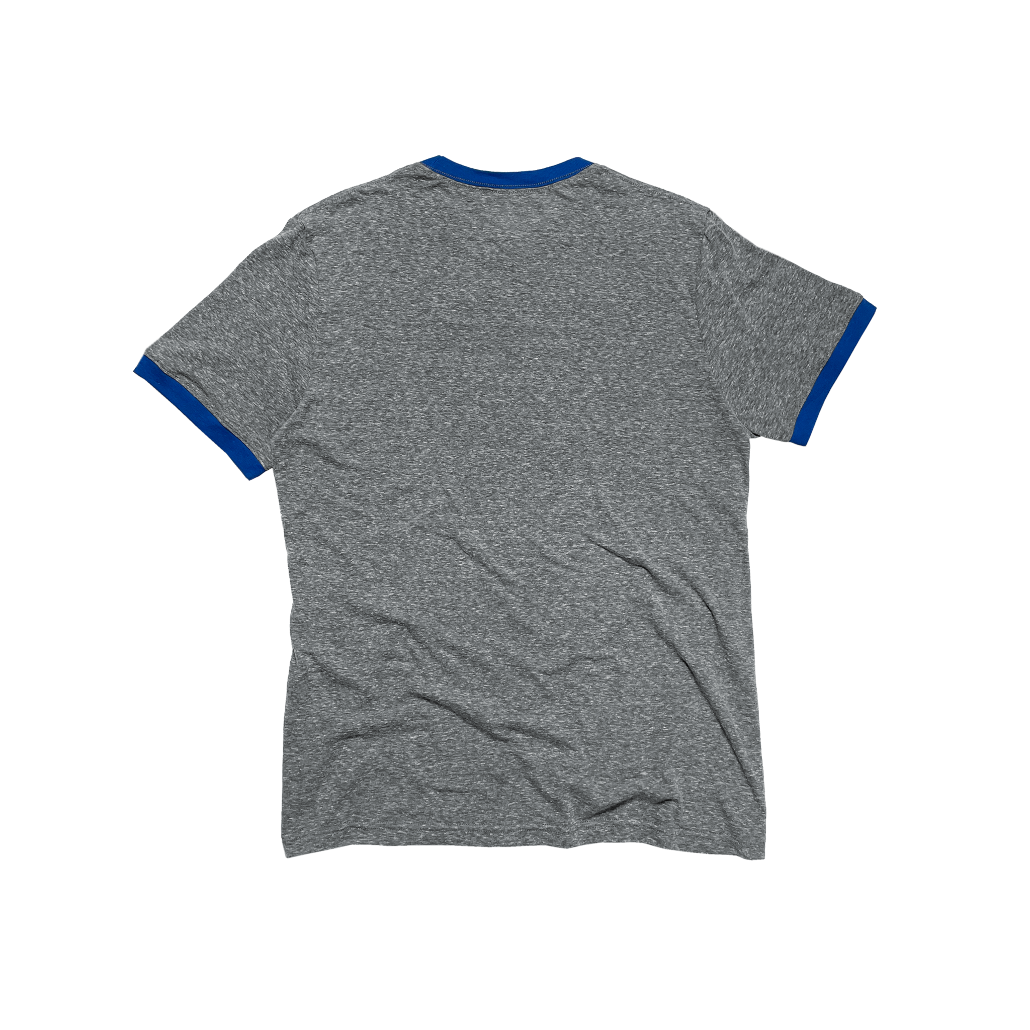 Back Flat Lay of GOEX Unisex and Men's Triblend Ringer Tee in Royal/Heather Grey