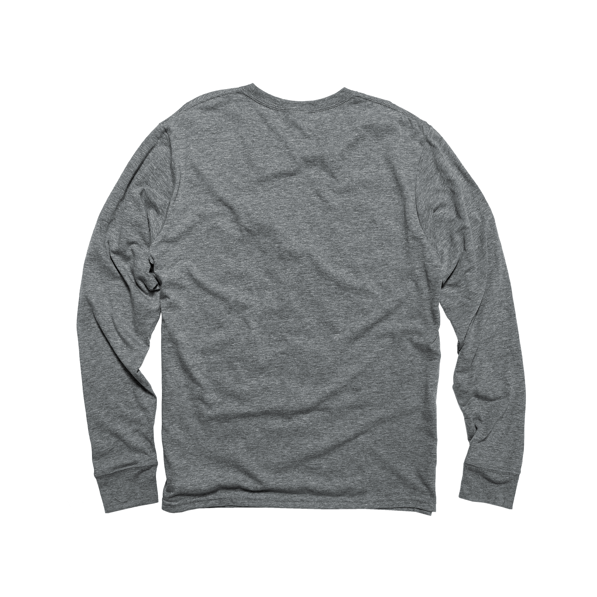 Back Flat Lay of GOEX Unisex and Men's Eco Triblend LS Tee in Heather Grey