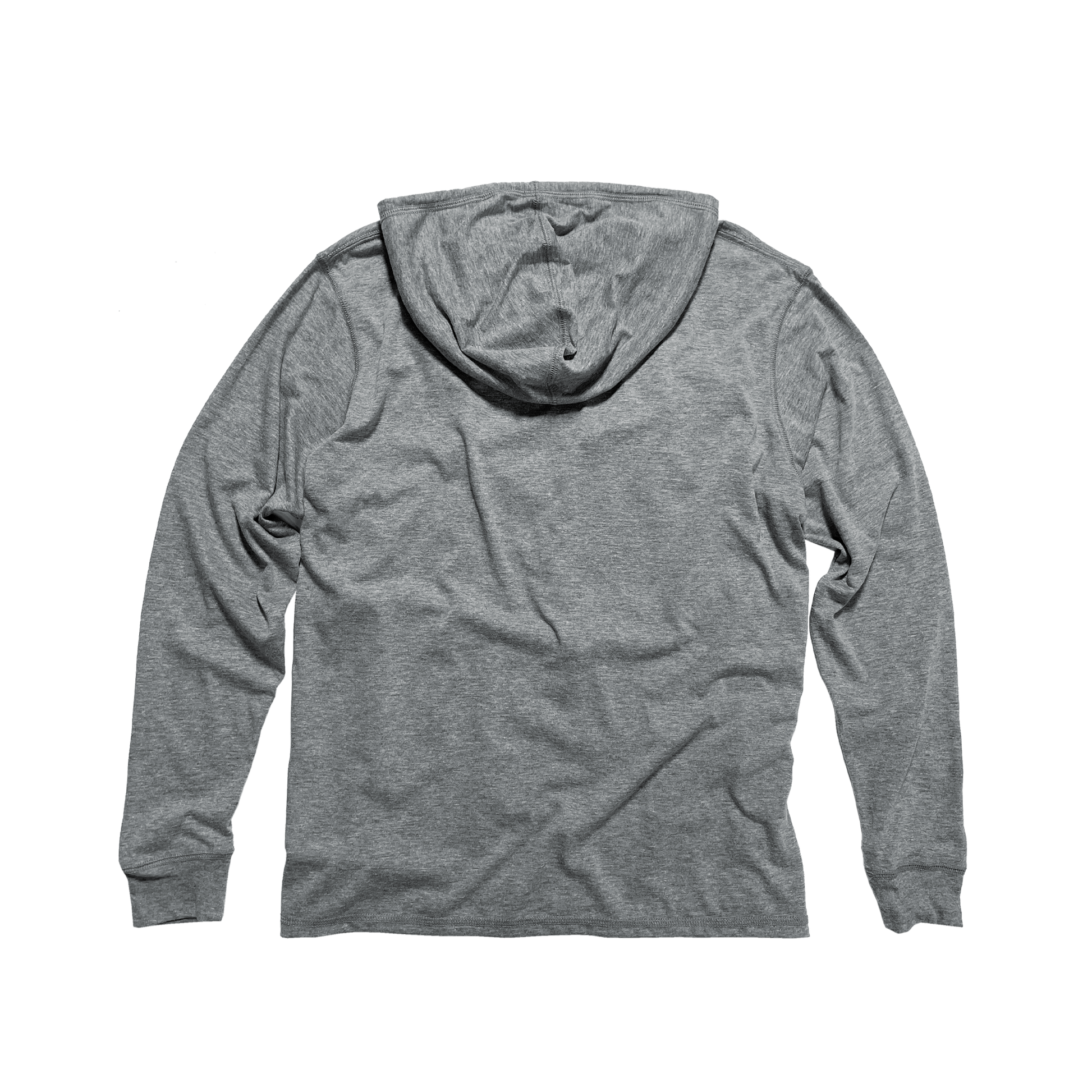 Back Flat Lay of GOEX Unisex and Men's Eco Triblend Hooded Tee in Heather Grey