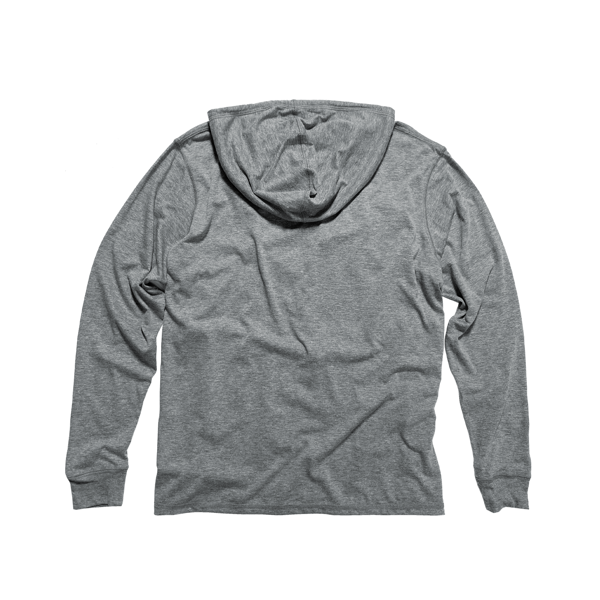 Back Flat Lay of GOEX Unisex and Men's Eco Triblend Hooded Tee in Heather Grey