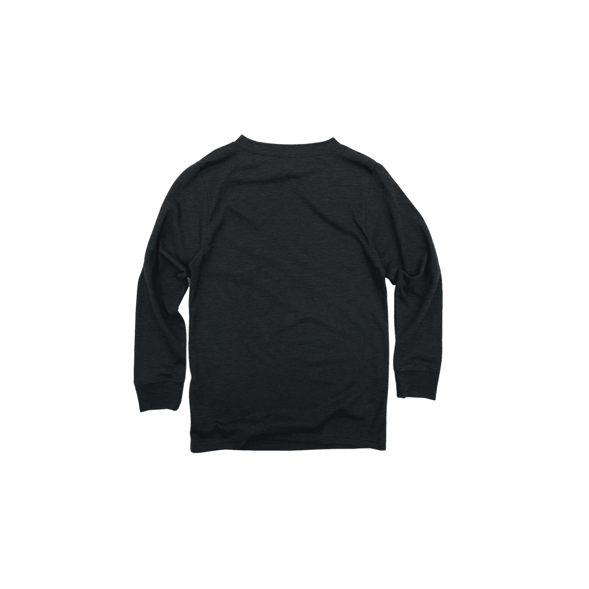 Back Flat Lay of GOEX Youth Eco Triblend Long Sleeve Tee in Charcoal