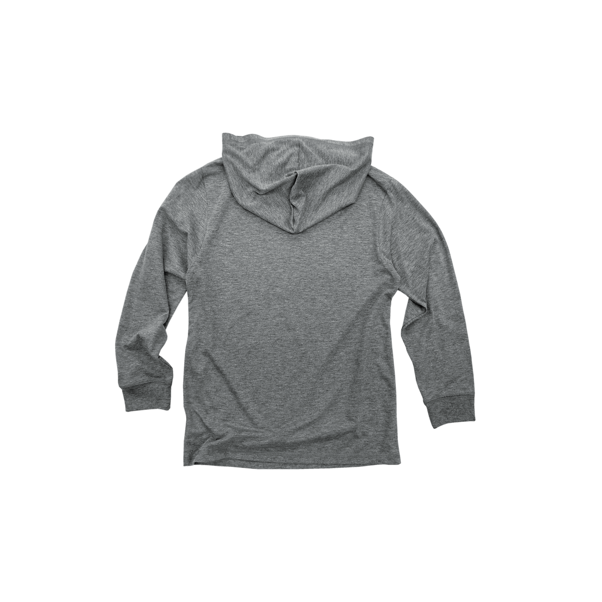 Back Flat Lay of GOEX Youth Eco Triblend Hooded Tee in Heather Grey