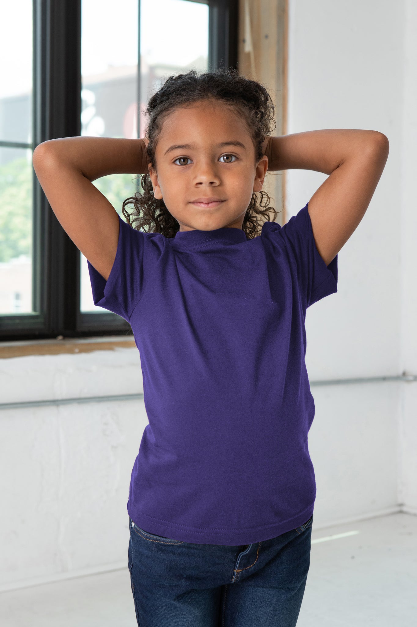 Girl Model wearing GOEX Youth Cotton Tee in Purple