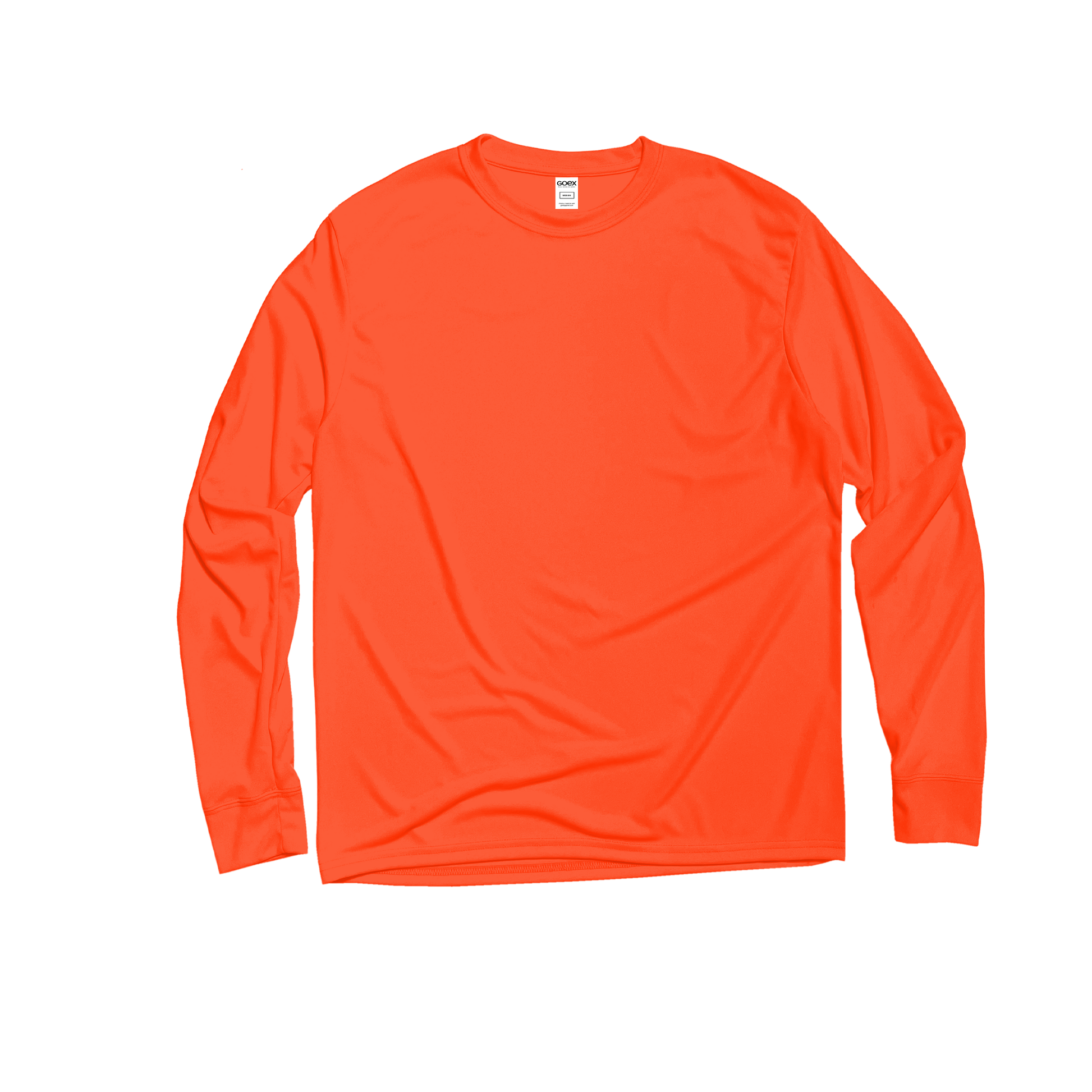 Front Flat Lay of GOEX Unisex and Men's Eco Poly LS Tee in Neon Orange