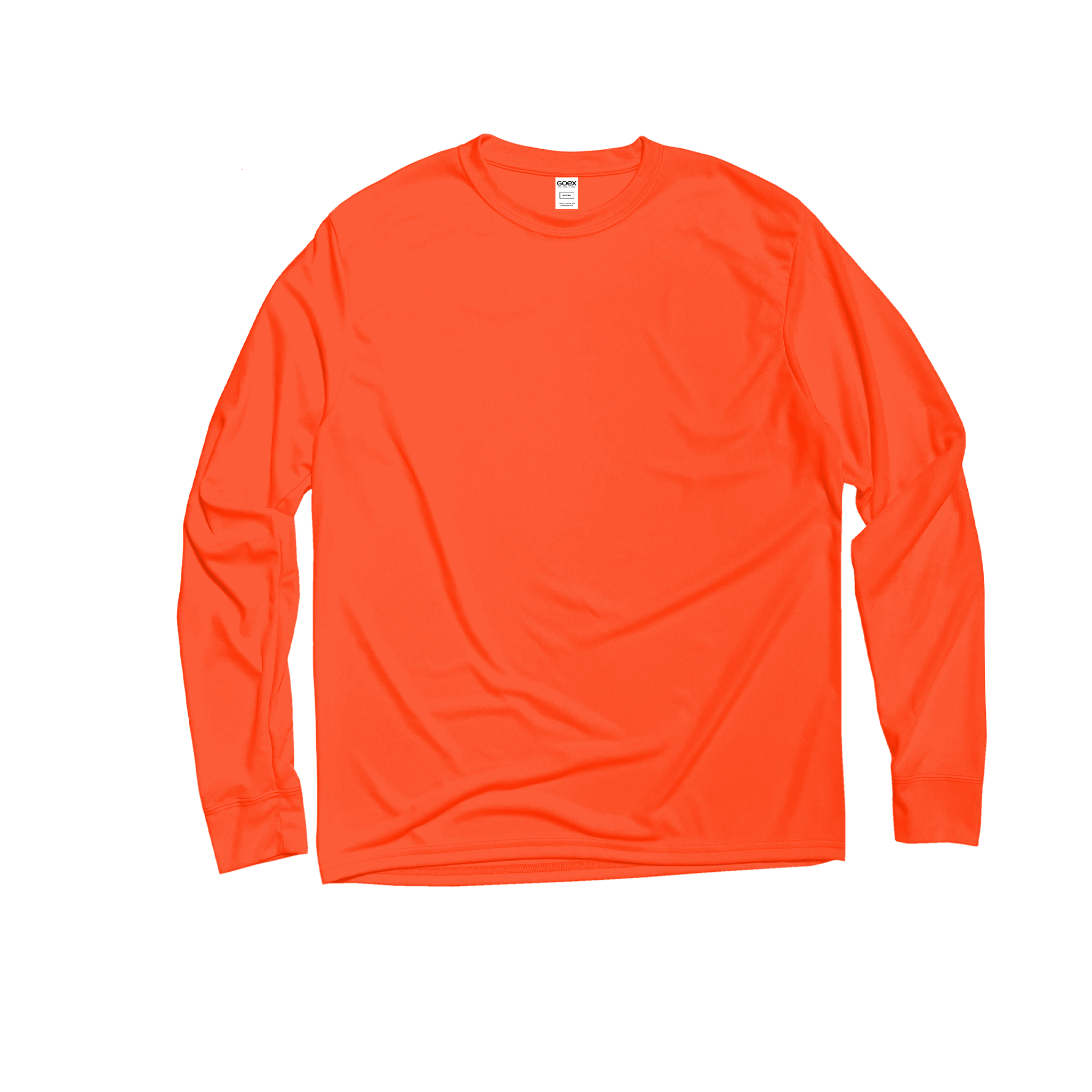 Front Flat Lay of GOEX Unisex and Men's Eco Poly LS Tee in Neon Orange