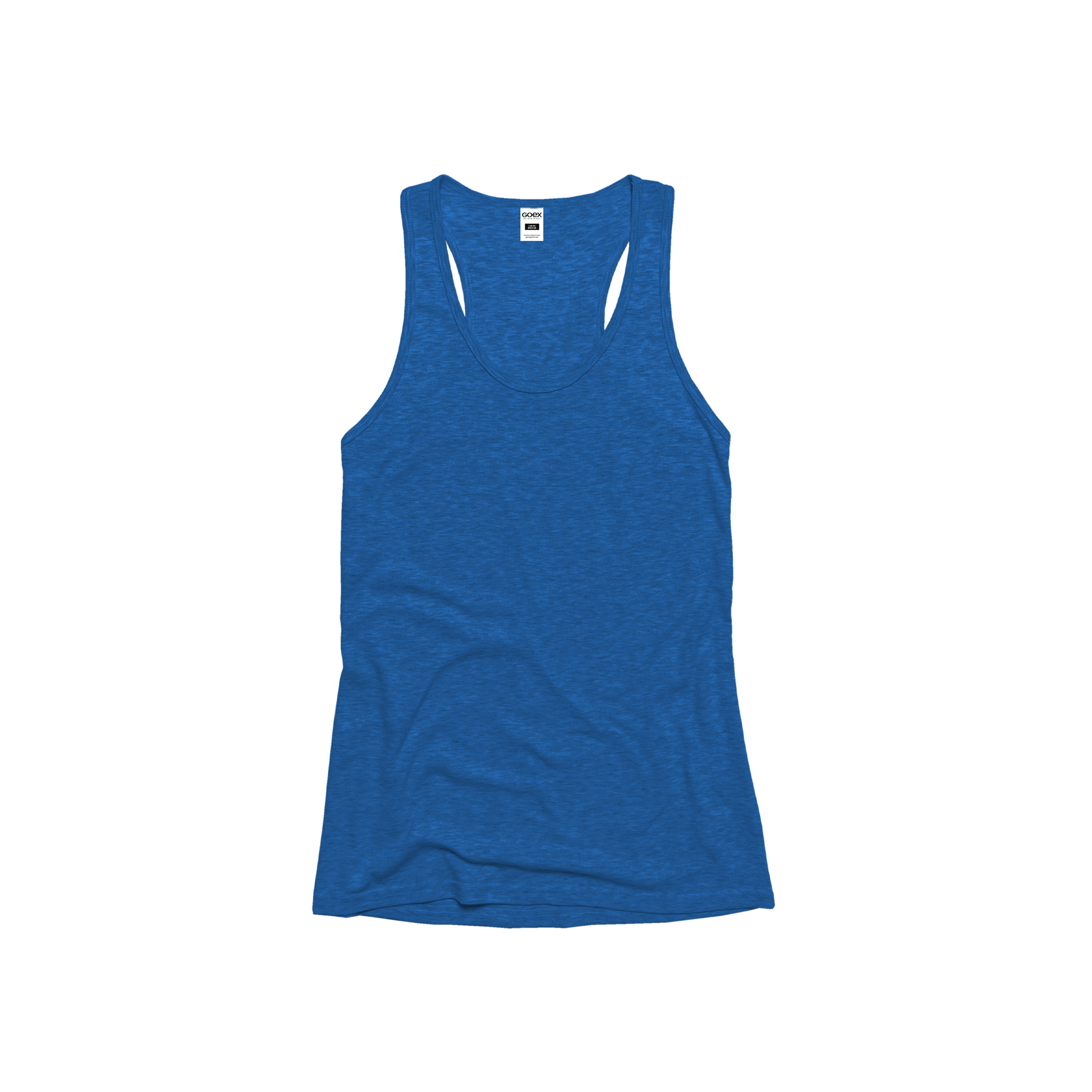 Front Flat Lay of GOEX Ladies Eco Triblend Rib Tank in Royal