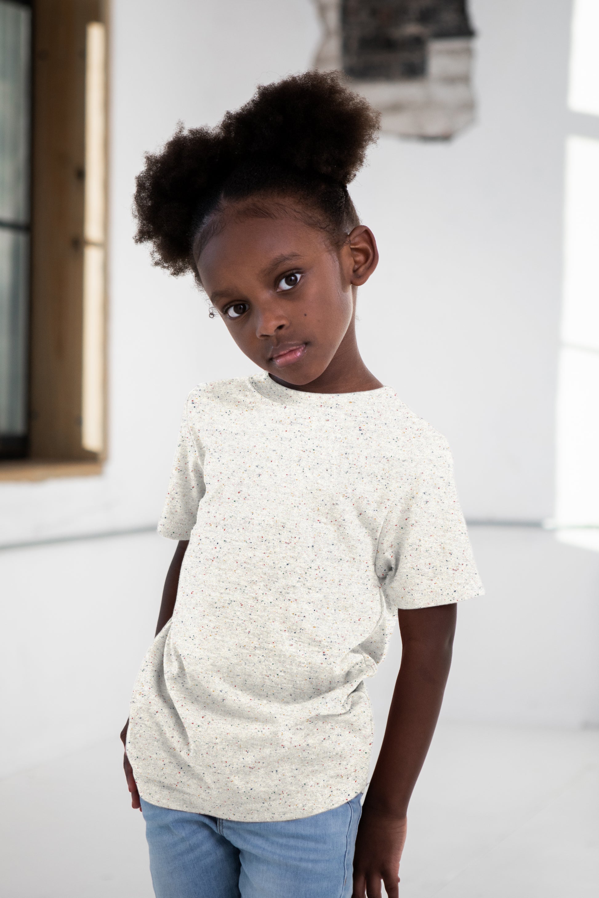 Girl Model wearing GOEX Youth Eco Cotton Tee in Funfetti