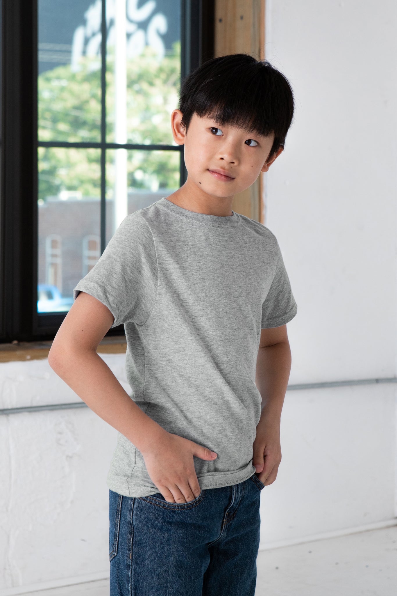 Boy Model wearing GOEX Youth Premium Cotton Tee in Oxford