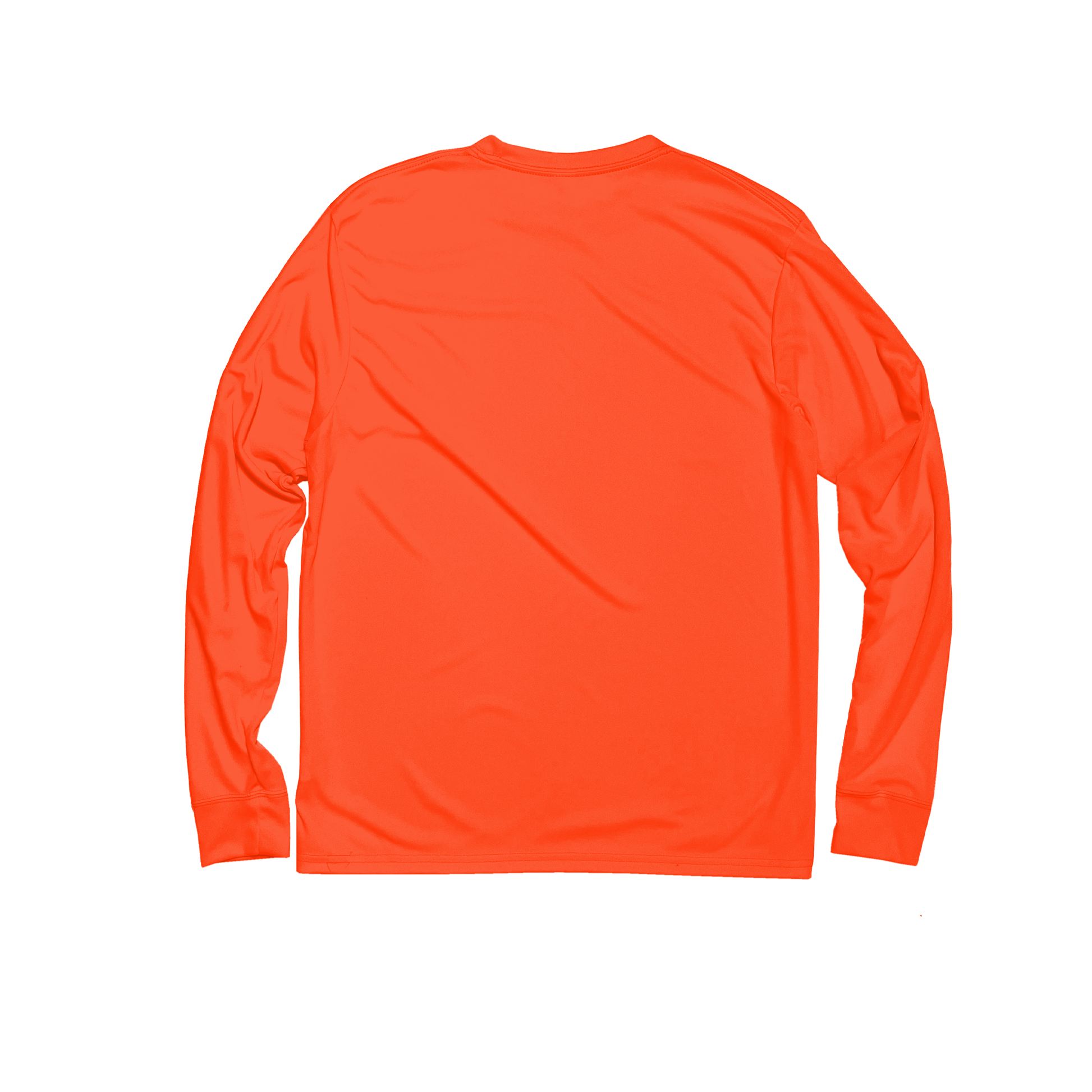Back Flat Lay of GOEX Unisex and Men's Eco Poly LS Tee in Neon Orange
