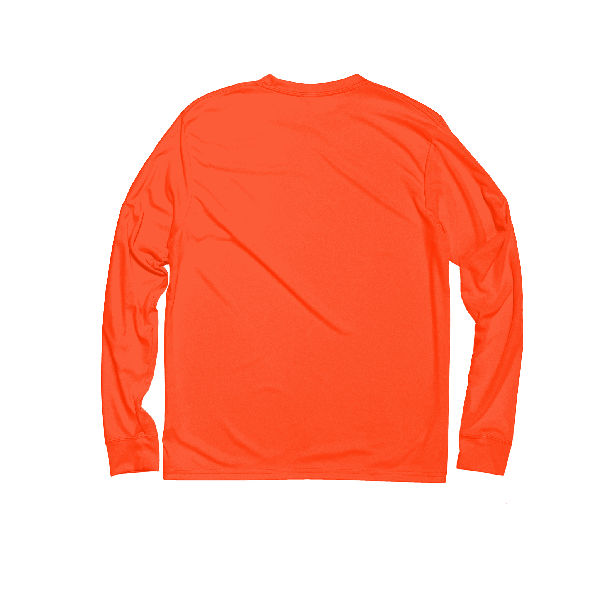 Back Flat Lay of GOEX Unisex and Men's Eco Poly LS Tee in Neon Orange