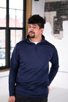 Male Model wearing GOEX Unisex and Men's Eco Poly 1/4 Zip in Navy