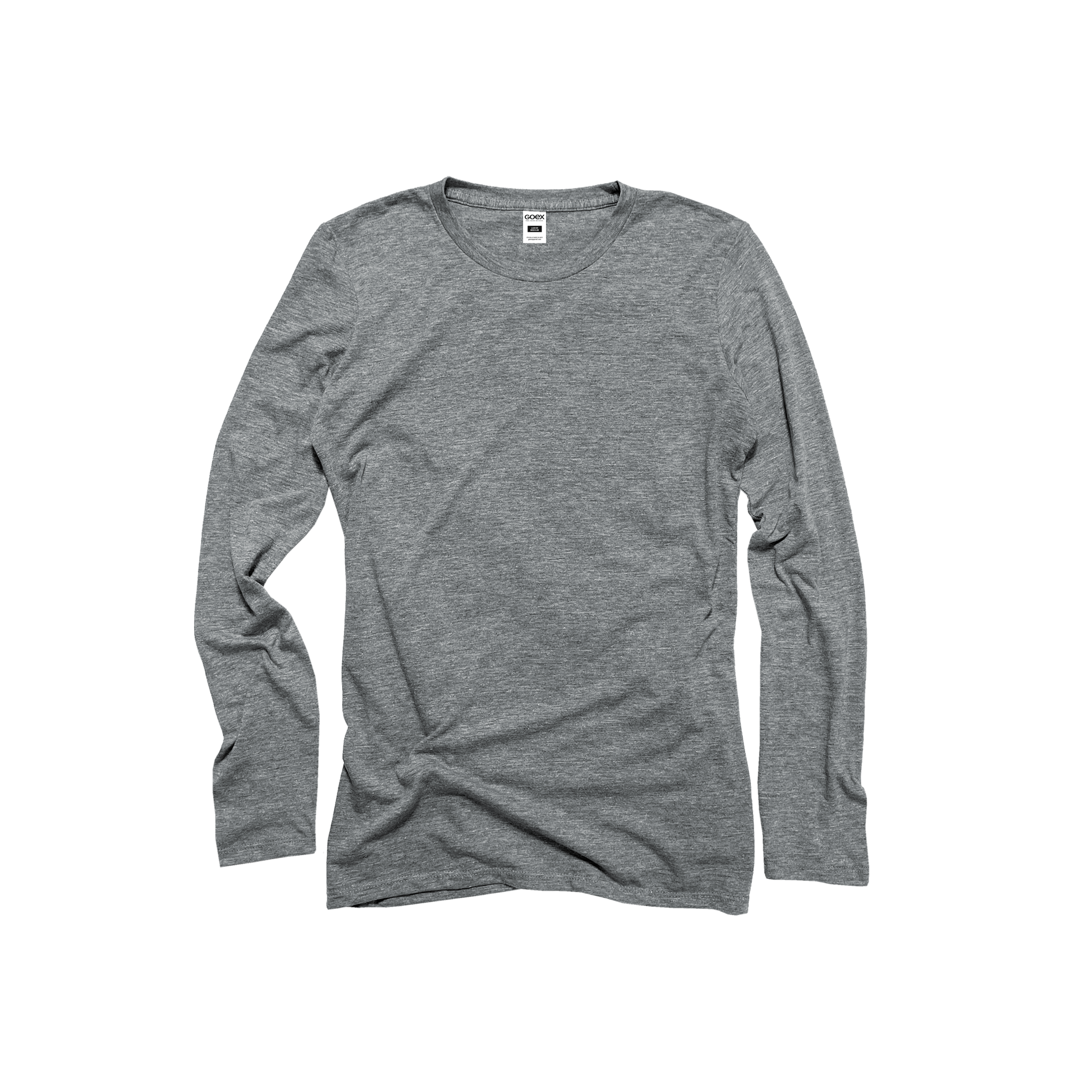Front Flat Lay of GOEX Ladies Long Sleeve Eco Triblend Tee in Heather Grey