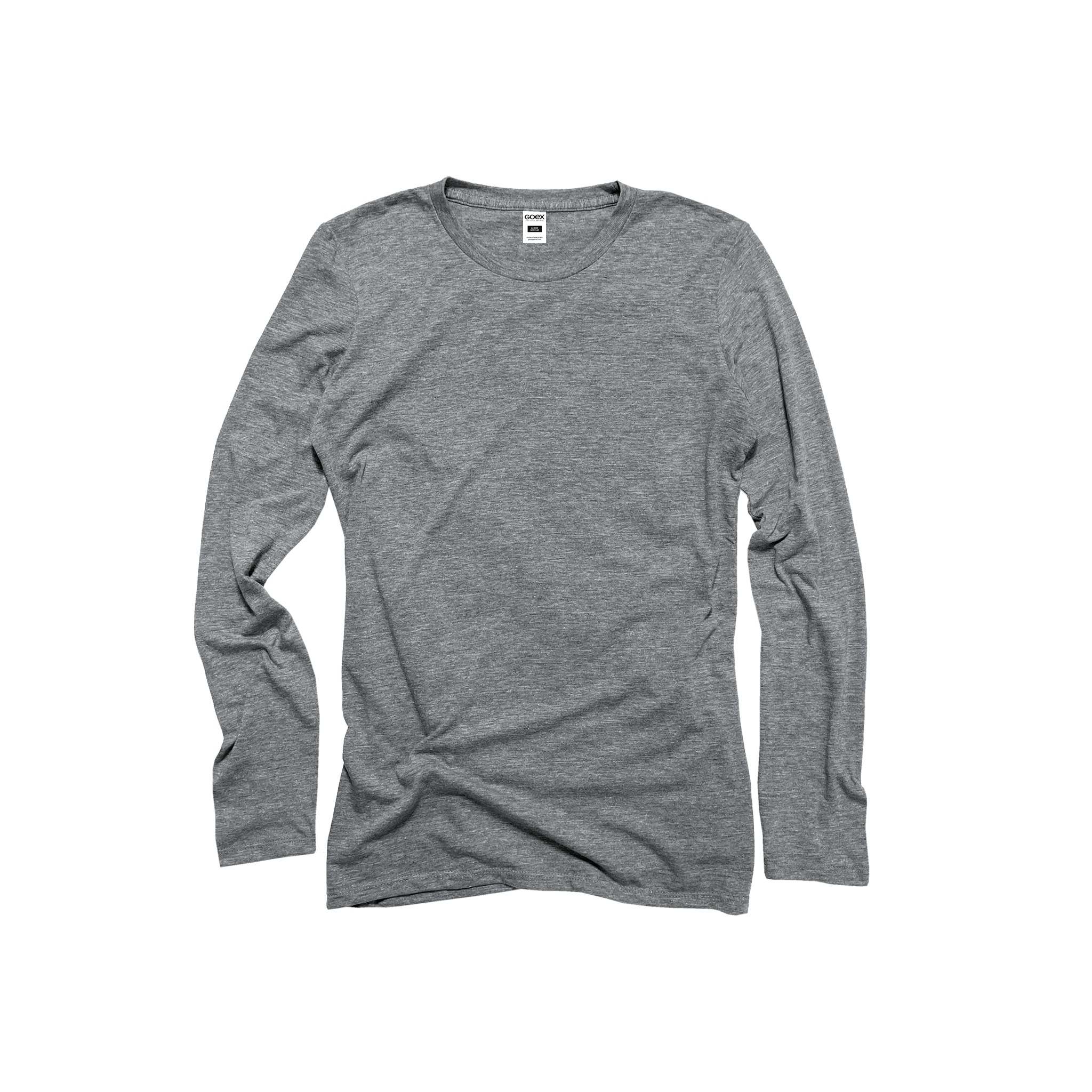 Front Flat Lay of GOEX Ladies Long Sleeve Eco Triblend Tee in Heather Grey