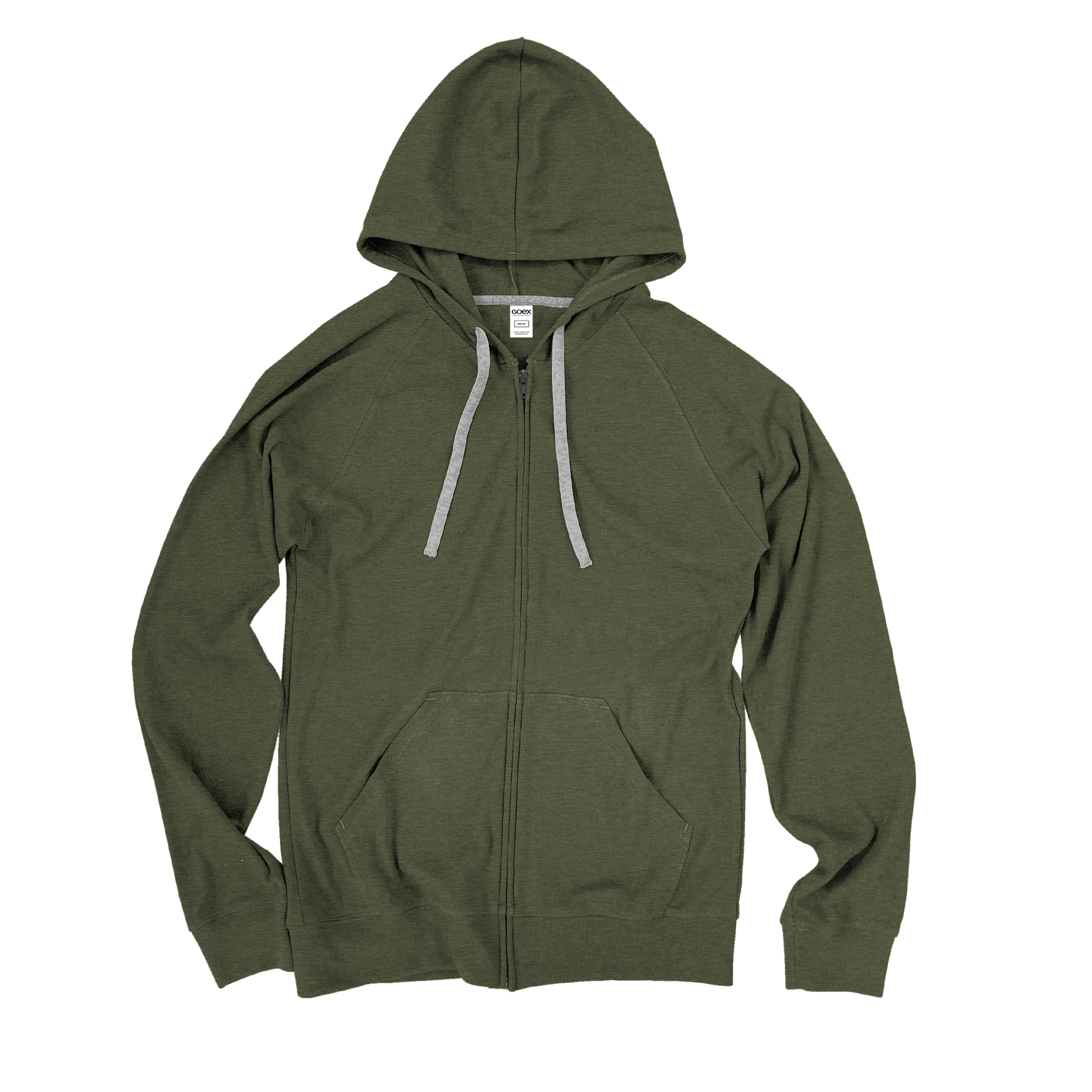 Front Flat Lay of GOEX Unisex and Men's Rib Full Zip in Olive
