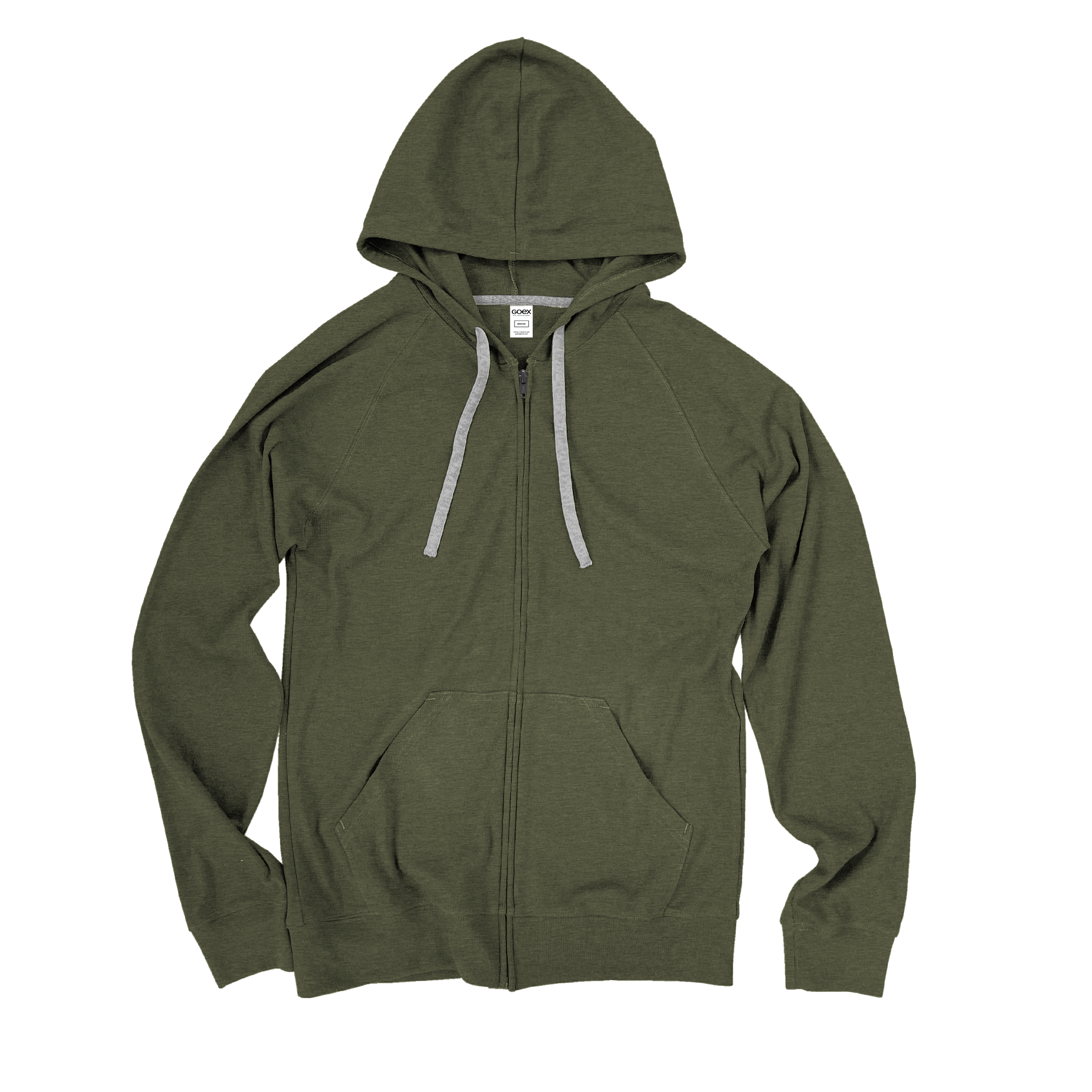 Front Flat Lay of GOEX Unisex and Men's Rib Full Zip in Olive