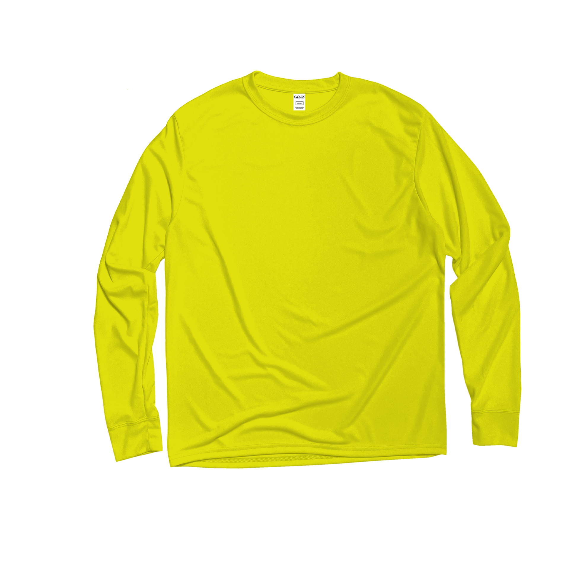 Front Flat Lay of GOEX Unisex and Men's Eco Poly LS Tee in Safety Yellow