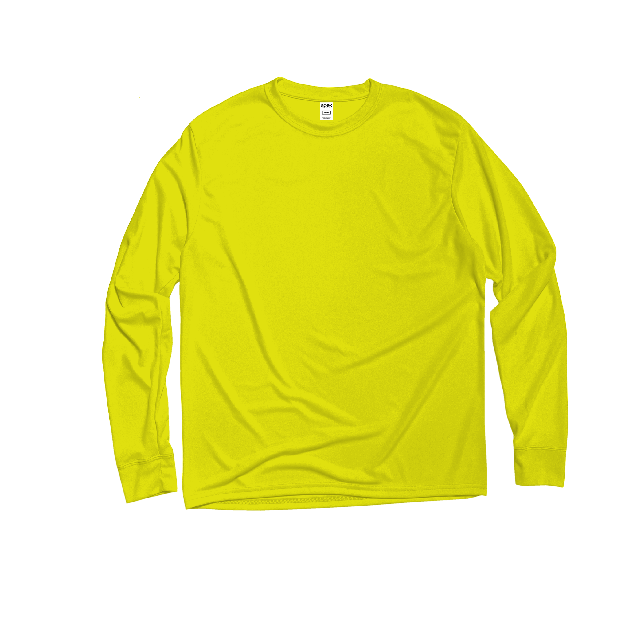 Front Flat Lay of GOEX Unisex and Men's Eco Poly LS Tee in Safety Yellow