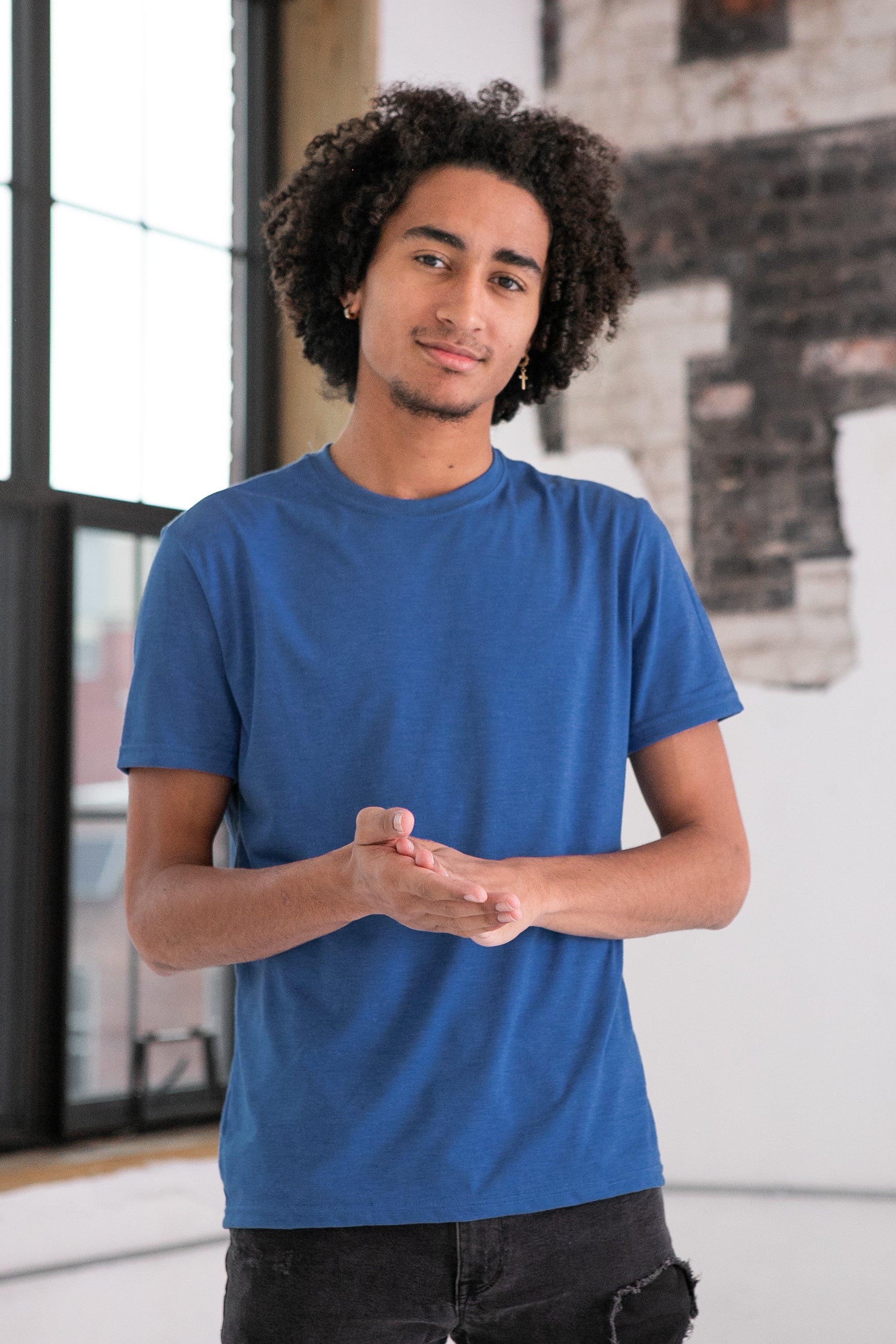 Male Model wearing GOEX Unisex and Men's Eco Triblend Tee in Royal
