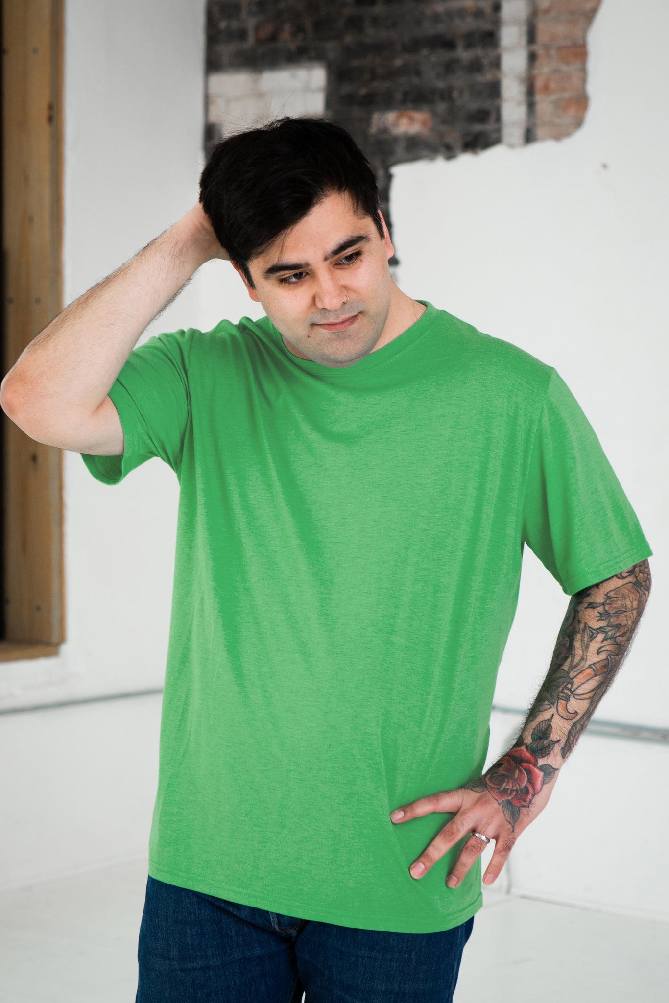 Male Model wearing GOEX Eco Triblend Unisex and Men's Tee in Grass