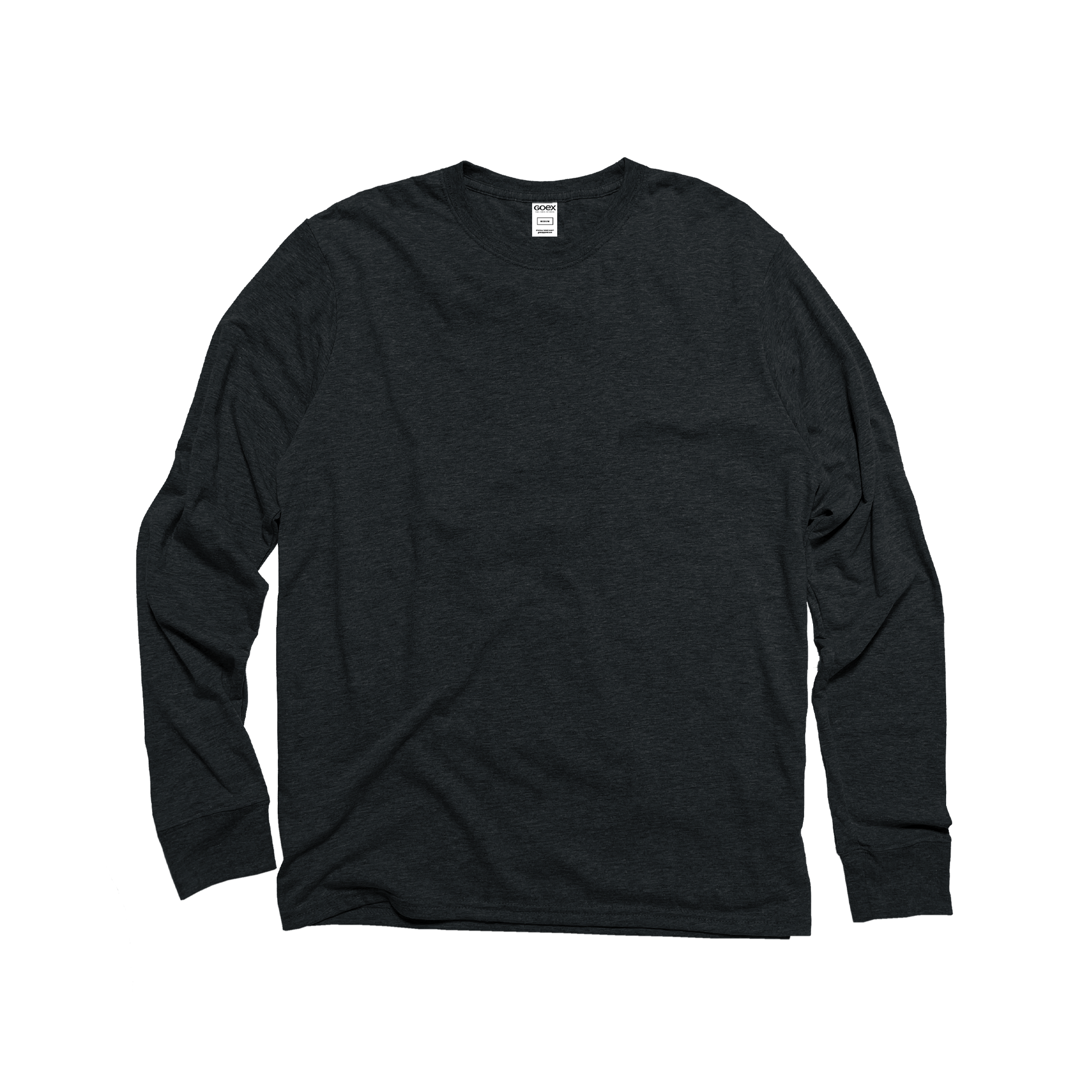Front Flat Lay of GOEX Unisex and Men's Eco Triblend LS Tee in Charcoal