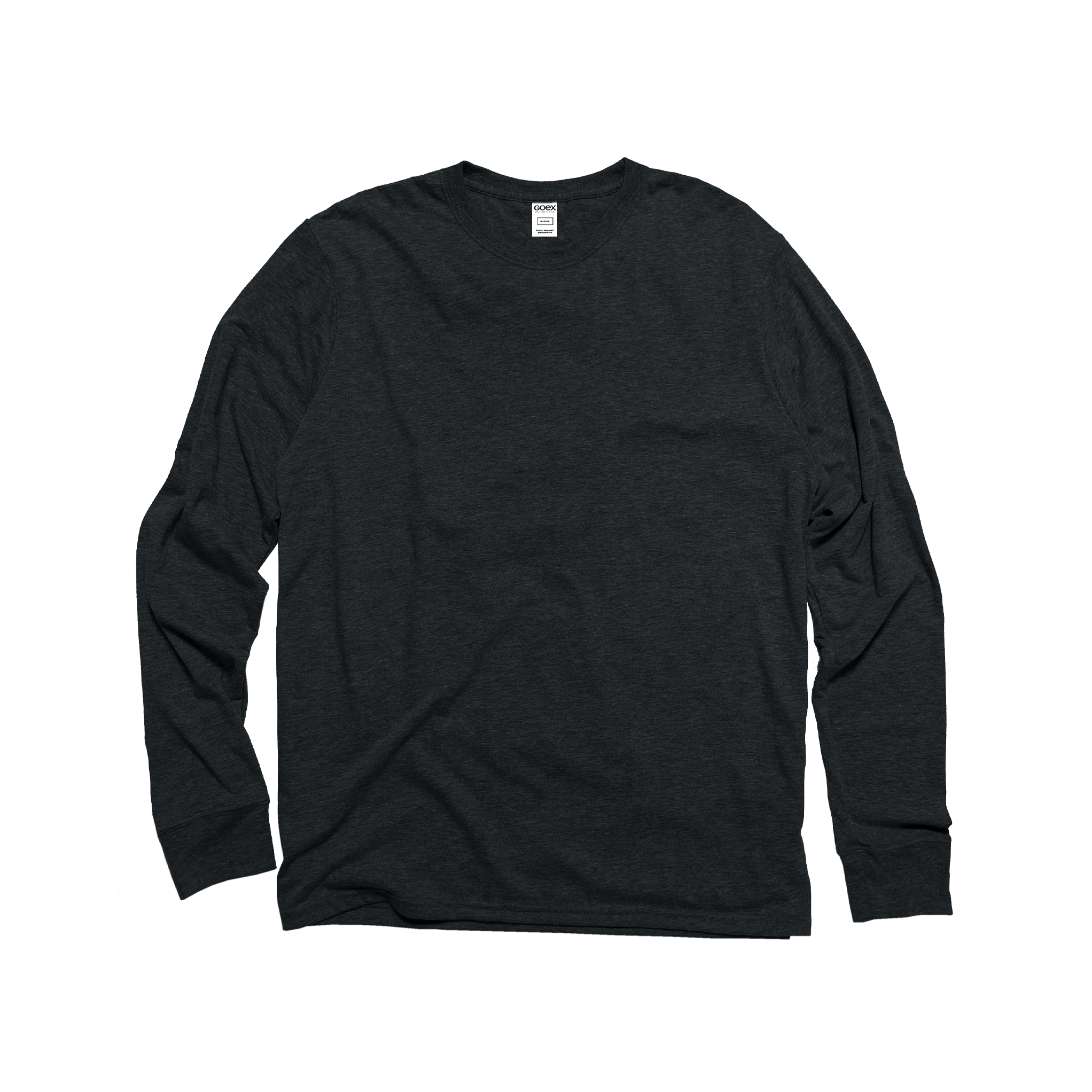 Front Flat Lay of GOEX Unisex and Men's Eco Triblend LS Tee in Charcoal
