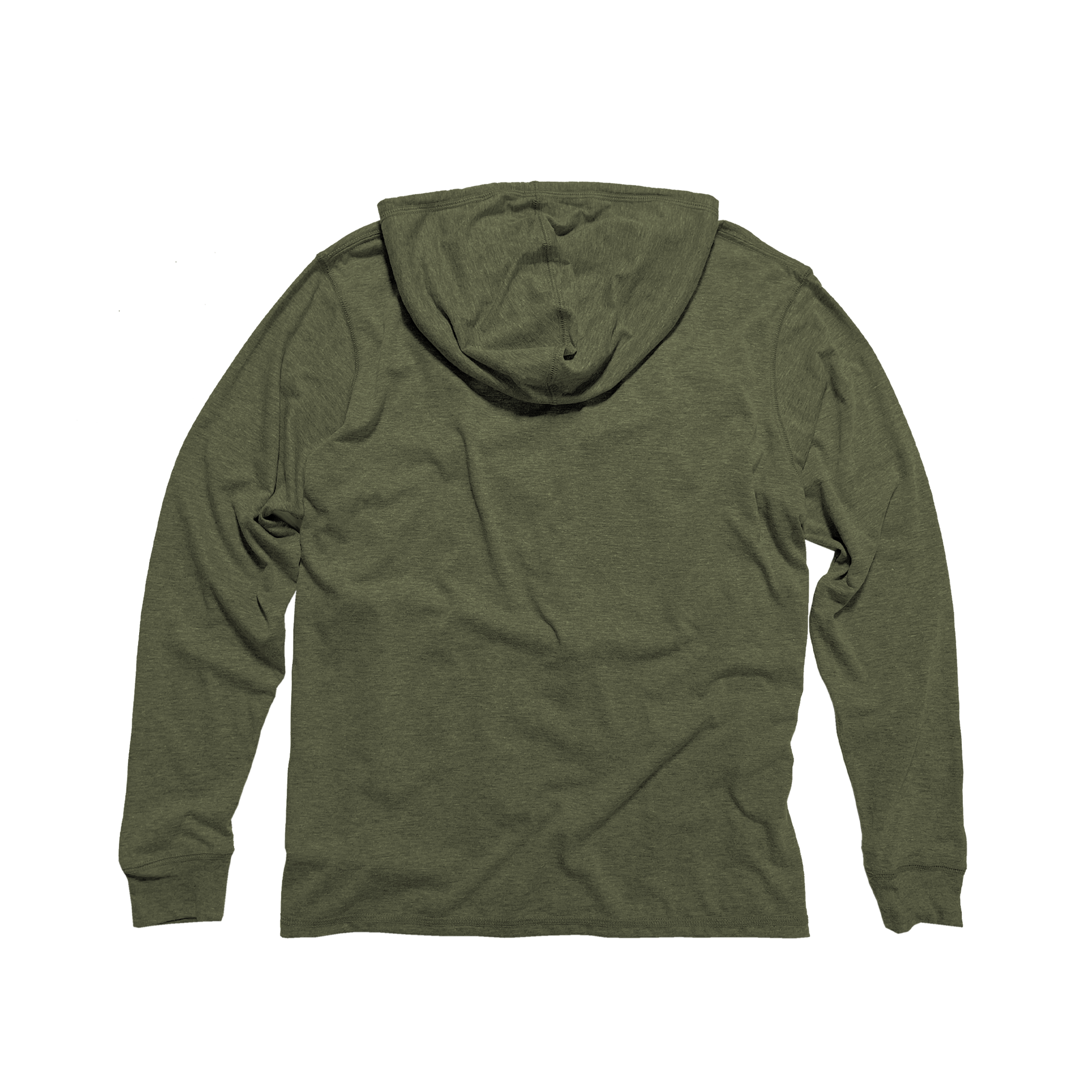 Back Flat Lay of GOEX Unisex and Men's Eco Triblend Hooded Tee in Olive