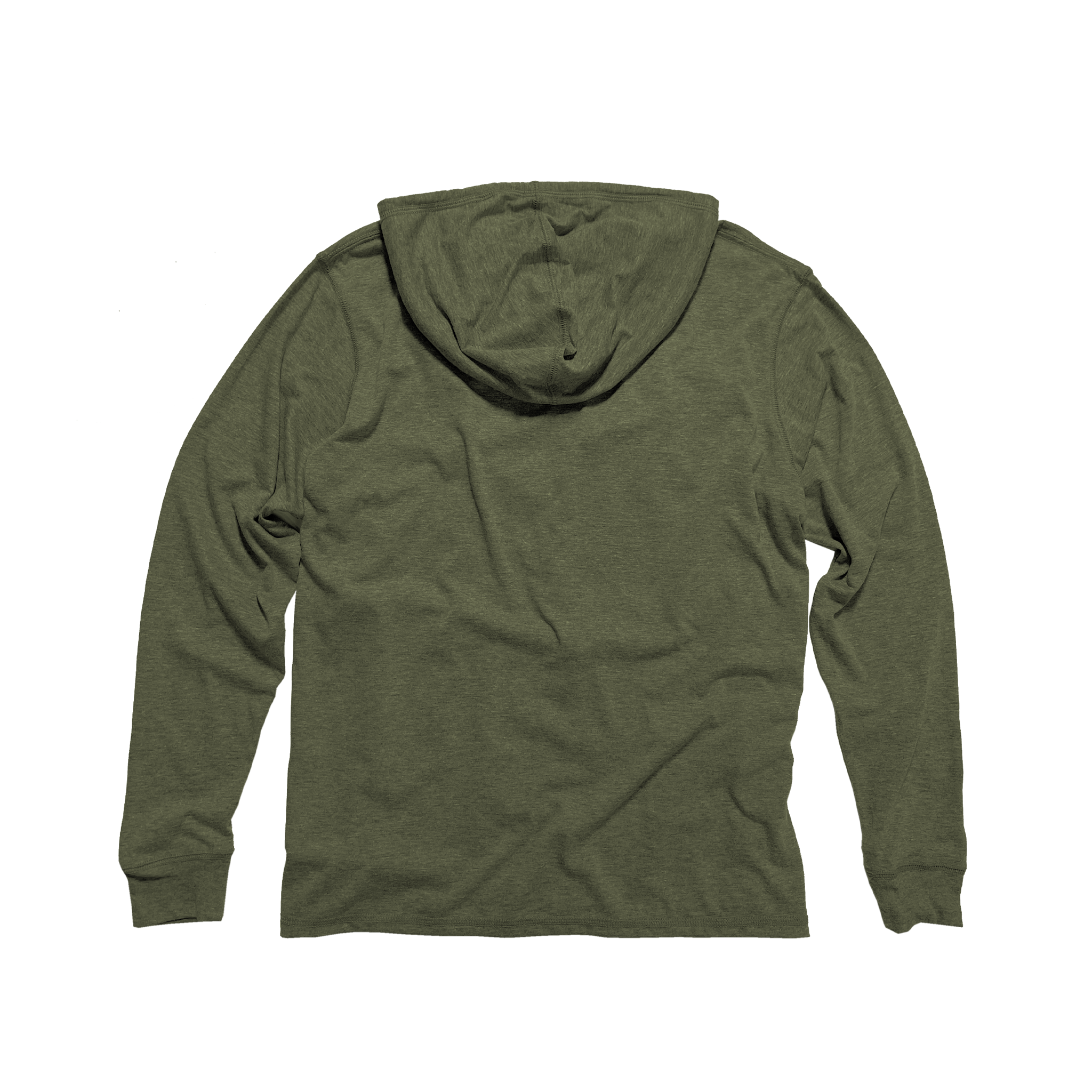 Back Flat Lay of GOEX Unisex and Men's Eco Triblend Hooded Tee in Olive
