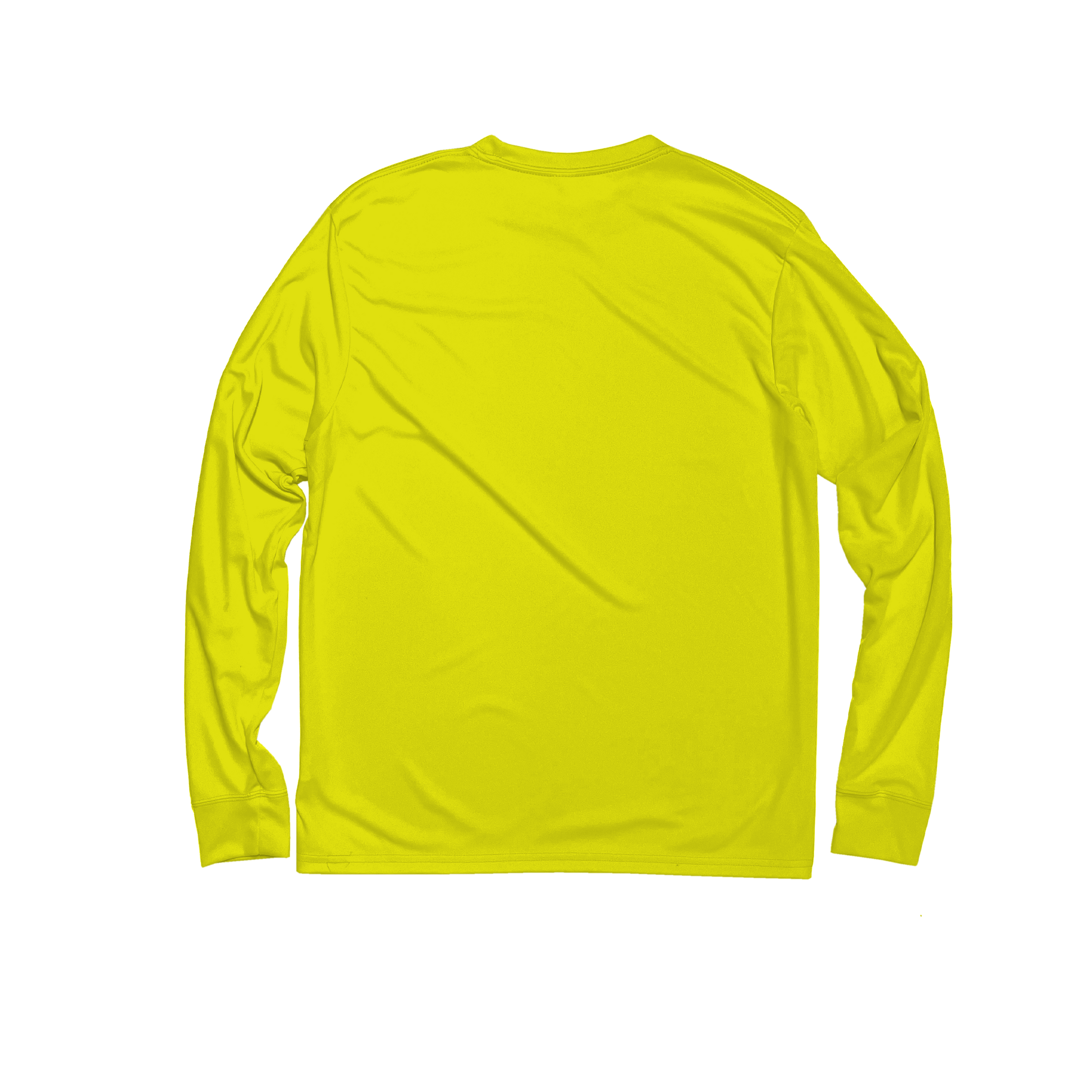Back Flat Lay of GOEX Unisex and Men's Eco Poly LS Tee in Safety Yellow