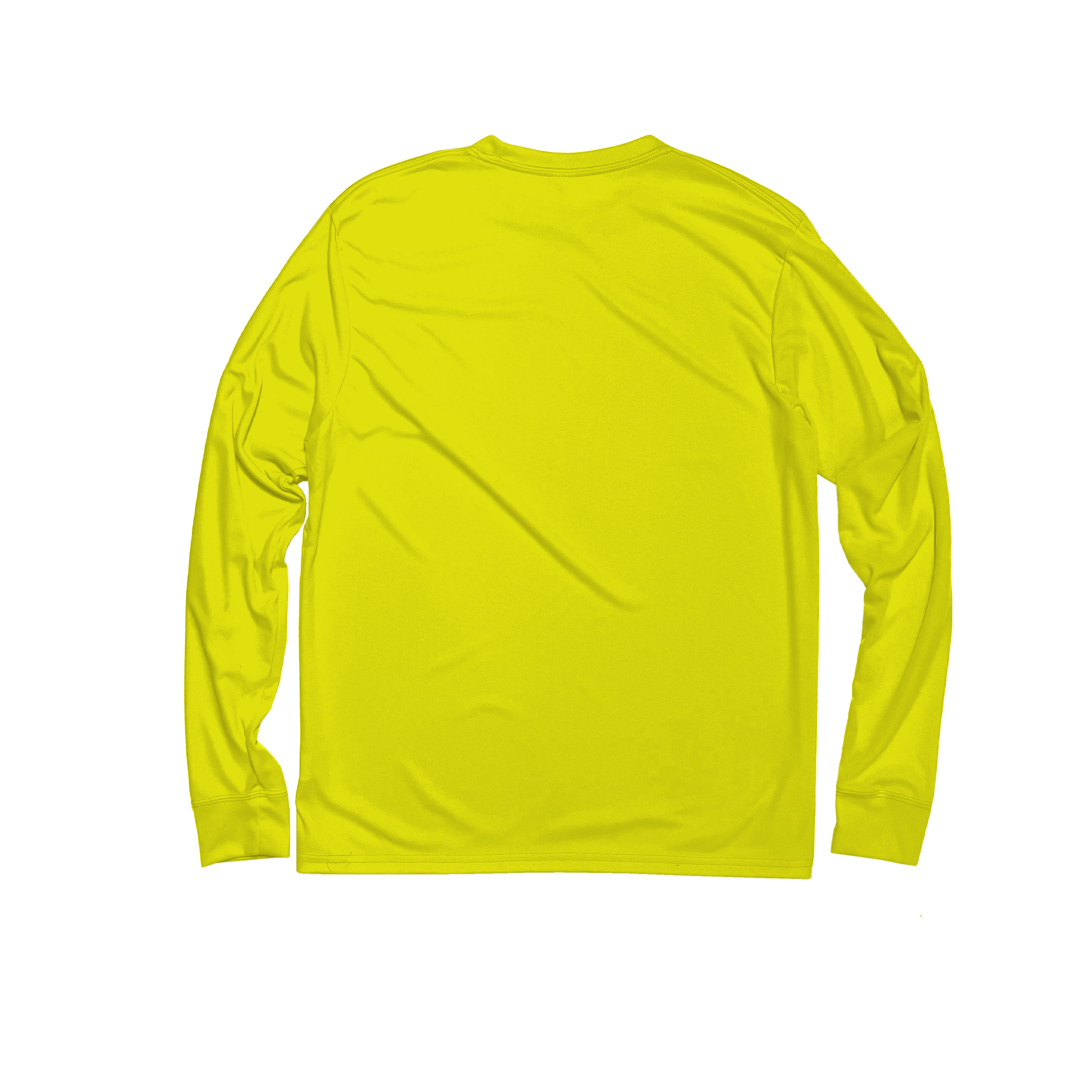 Back Flat Lay of GOEX Unisex and Men's Eco Poly LS Tee in Safety Yellow