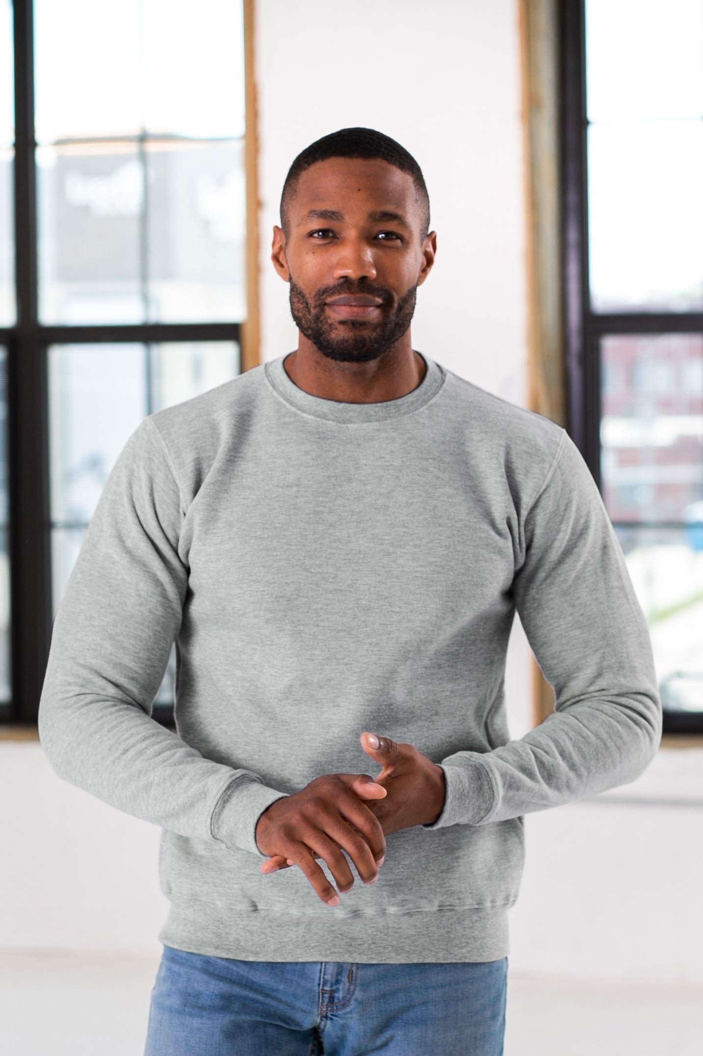 Male Model wearing GOEX Unisex and Men's Fleece Crew in Oxford