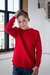 Boy Model wearing GOEX Youth Fleece Crew in Red