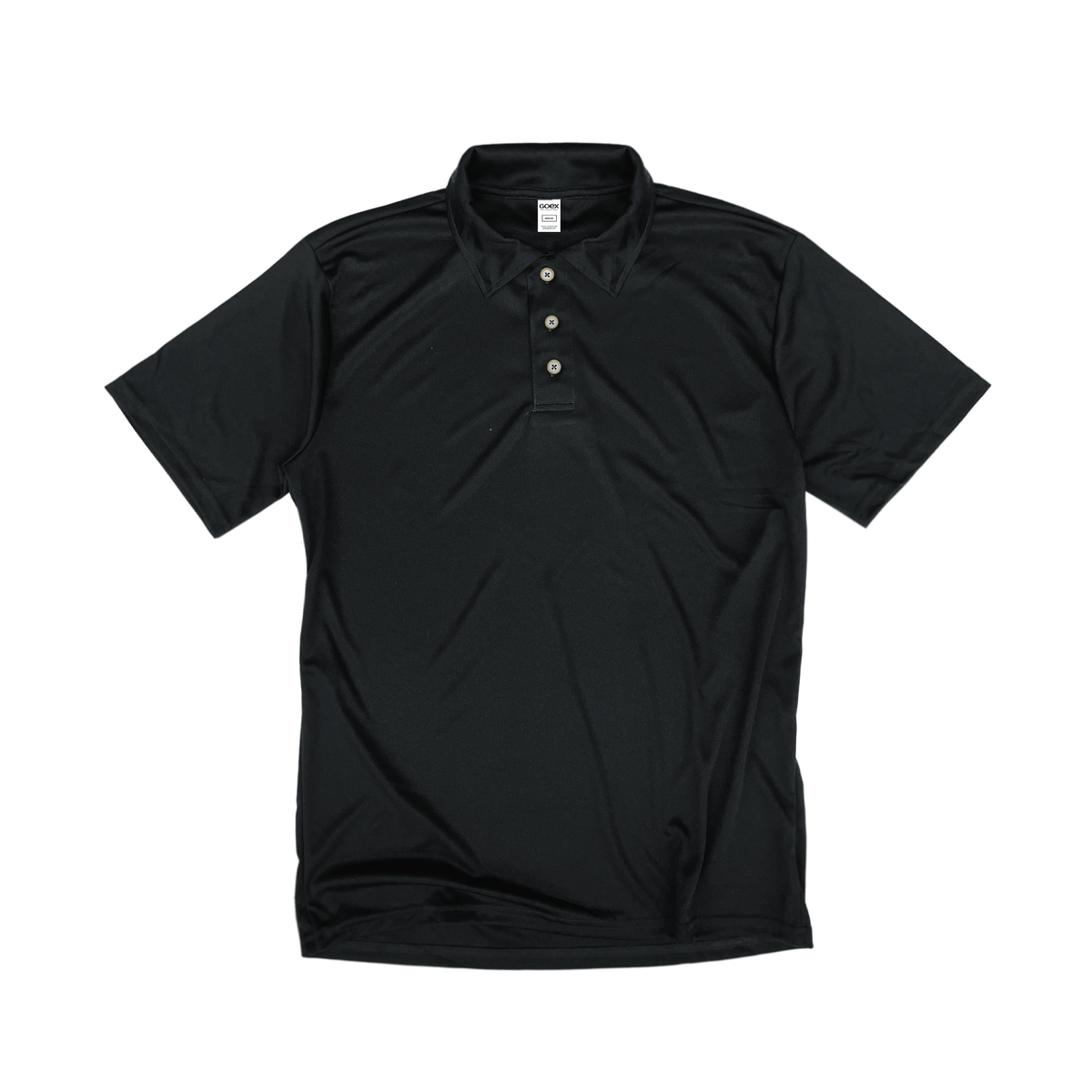 Front Flat Lay of GOEX Unisex and Men's Eco Poly Polo in Black